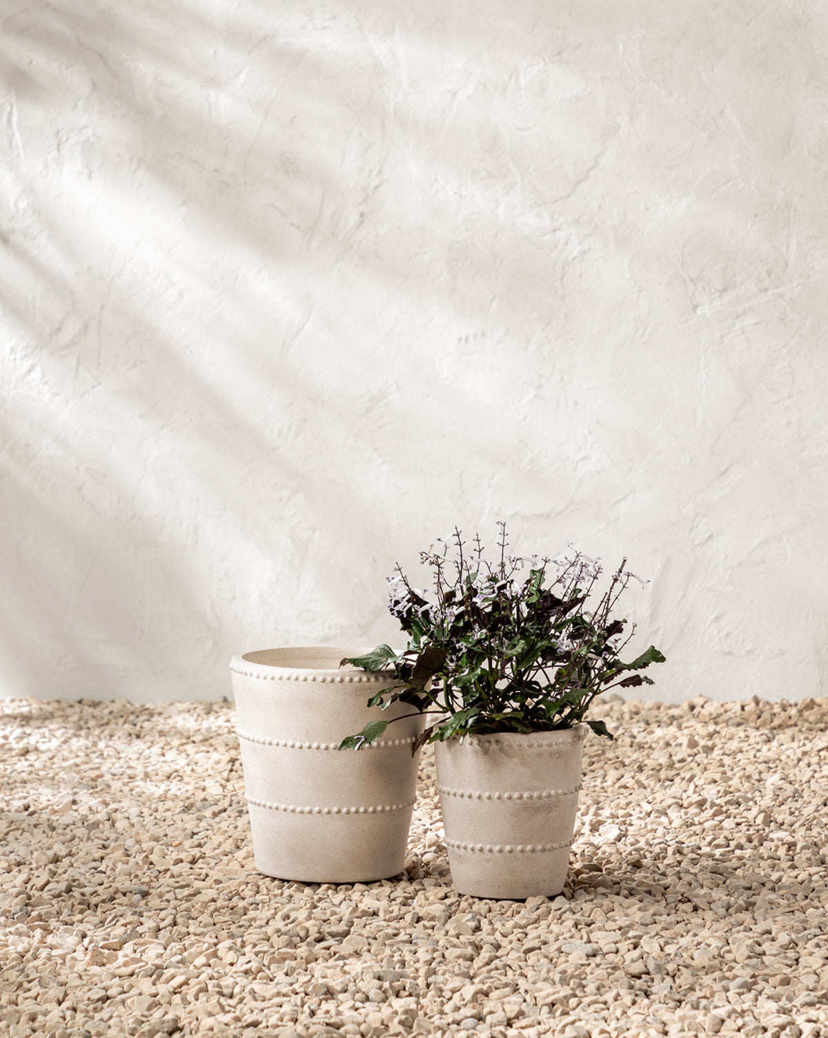 Small and medium Allston Planter in distressed white terracotta, standalone product view, from McGee & Co.