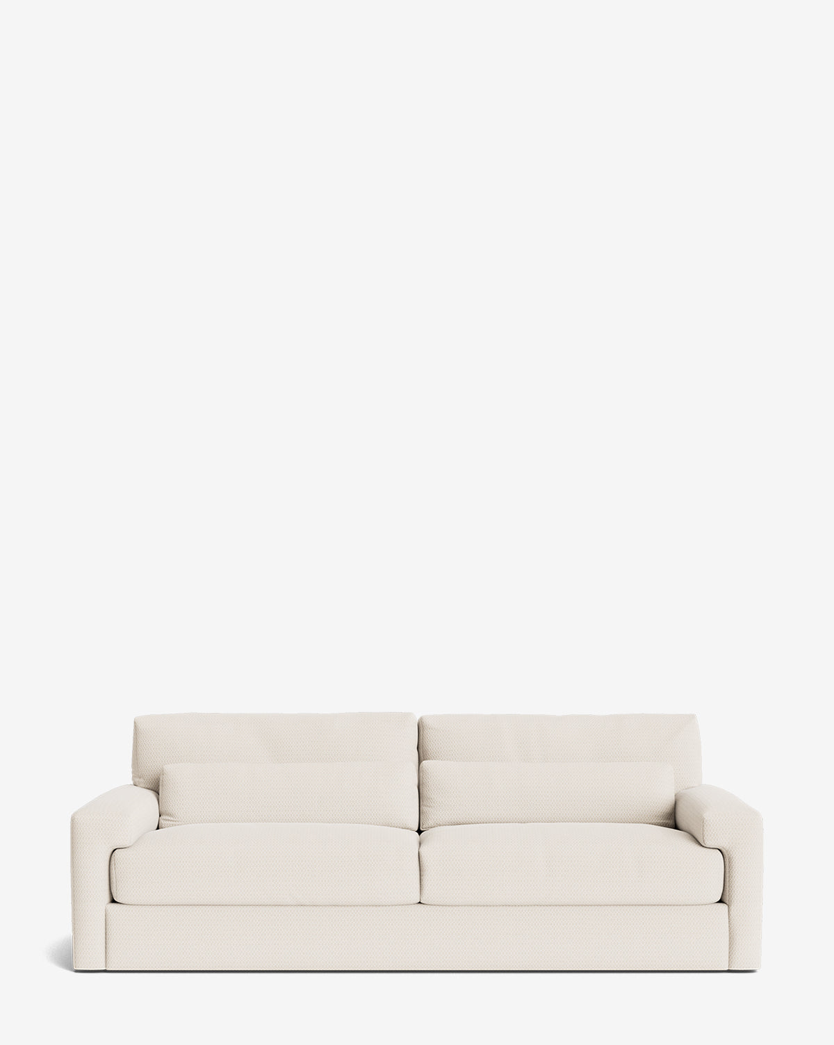 A modern, minimalist Beckstead Sofa 92 in cream with two seat and two back cushions, displayed against a plain white background by McGee & Co.