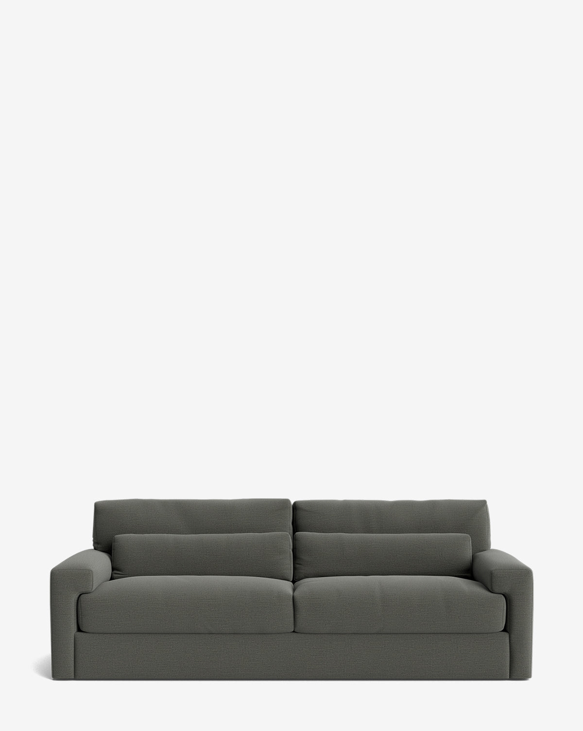The Beckstead Sofa 92 is a modern, dark gray fabric sofa featuring wide armrests, deep seat cushions, and a low backrest, shown against a plain white background by McGee & Co.