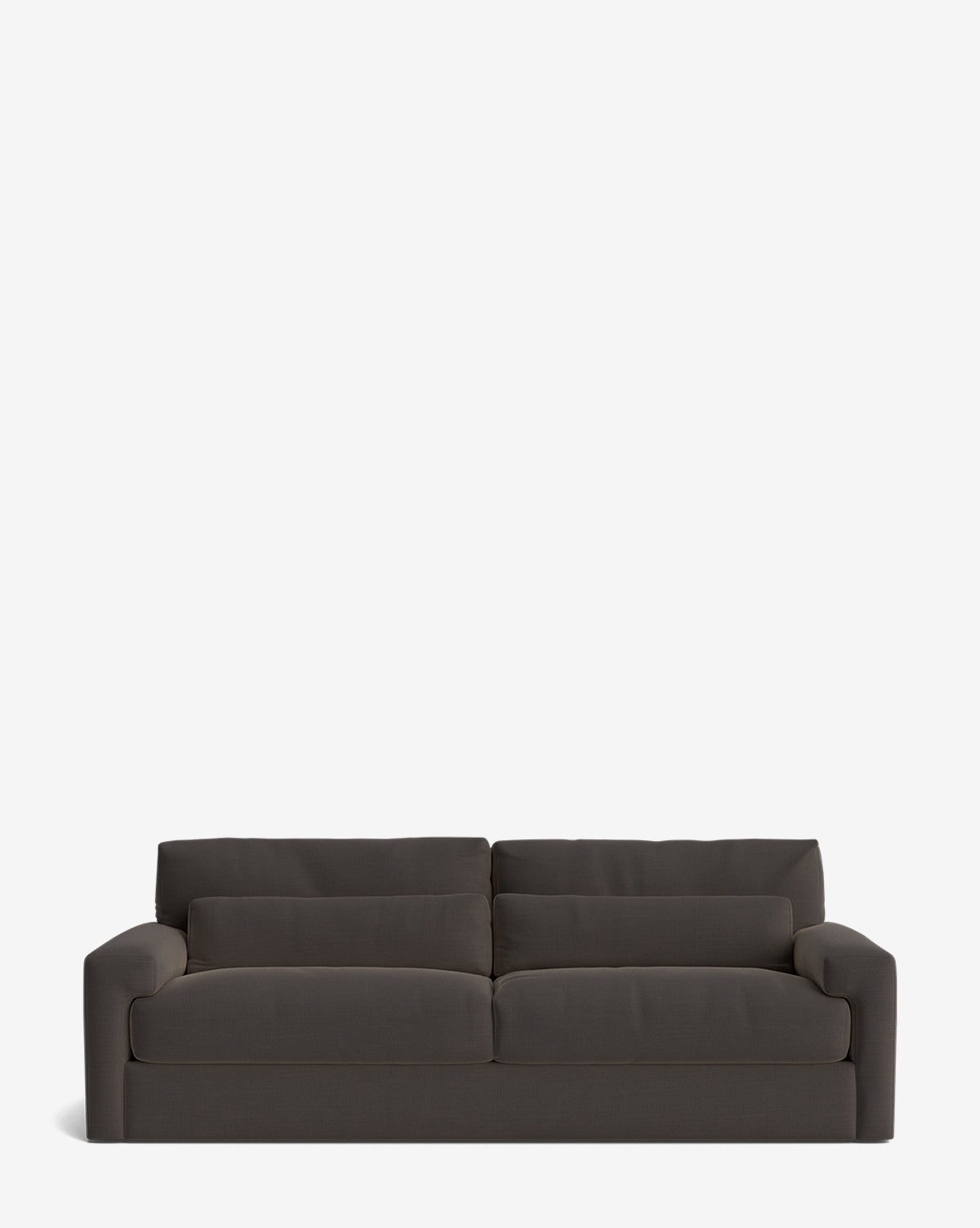 The Beckstead Sofa 92 is a modern, dark gray two-seater with wide cushioned armrests and plush seat and back cushions, shown against a plain white background by McGee & Co.