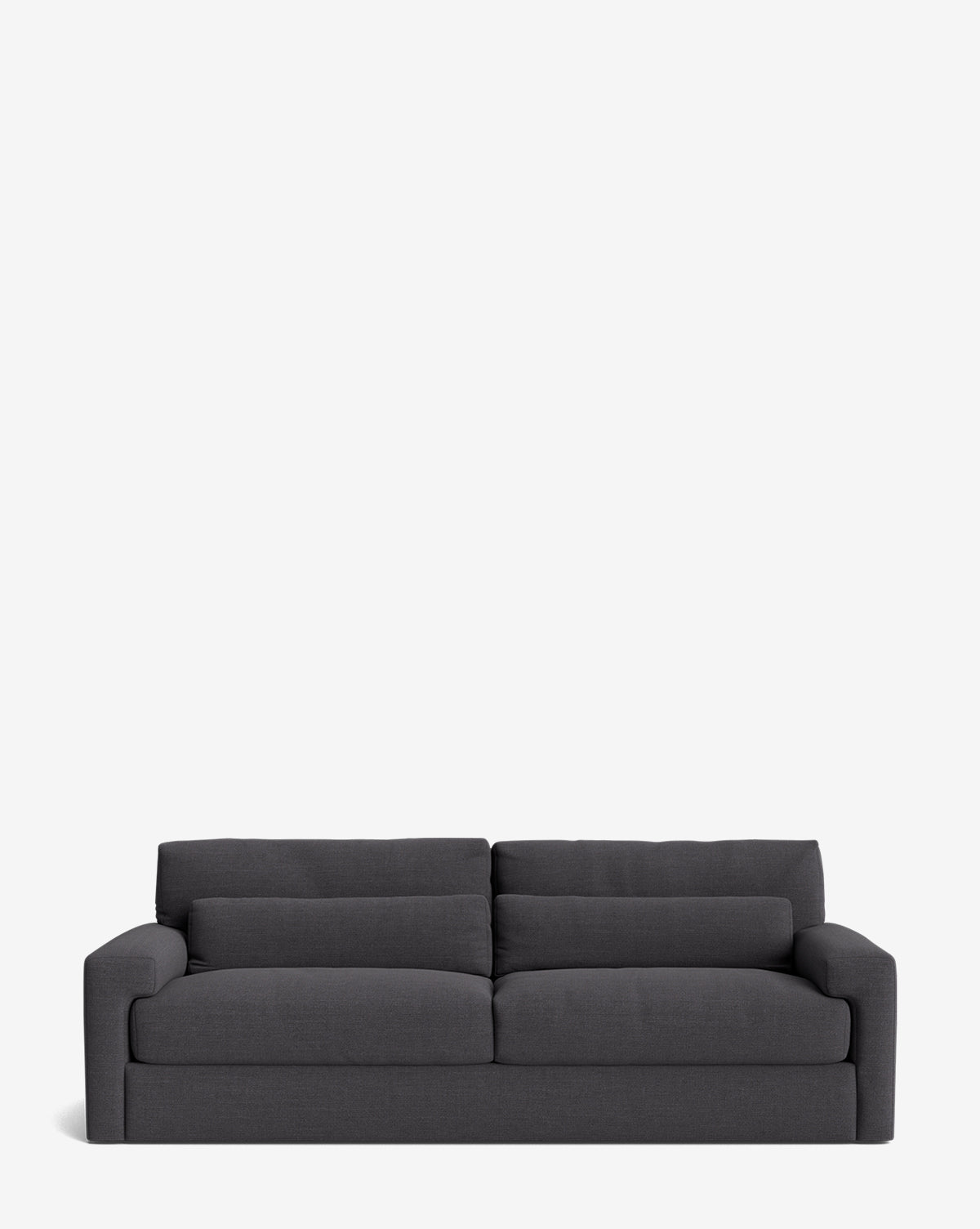 A modern Beckstead Sofa 92 in dark gray with wide armrests, two seat cushions, and two back cushions is set against a plain white background by McGee & Co.