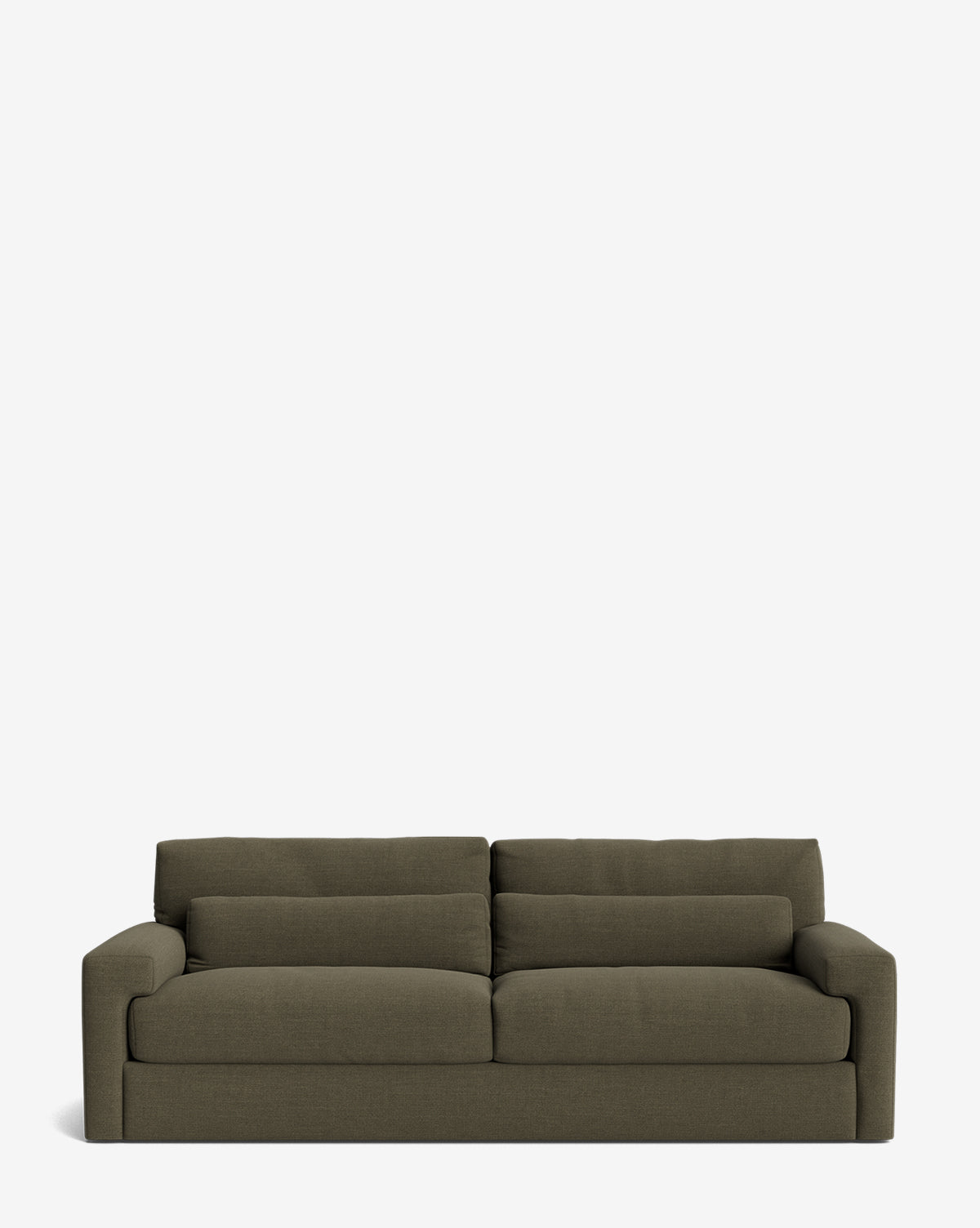 A modern Beckstead Sofa 92 in olive green, featuring a low profile, plush back and seat cushions, and square armrests, set against a plain white background by McGee & Co.