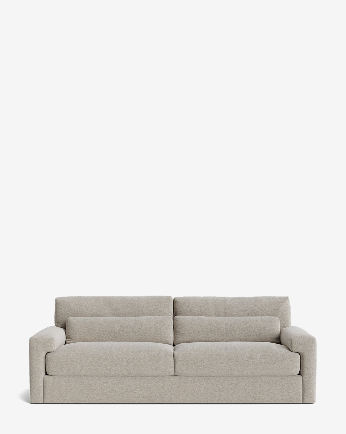 The Beckstead Sofa 92 is a modern, light gray upholstered sofa with two seat and back cushions, low arms, and a minimalist design, set against a plain white background. This customizable piece blends style with versatility, by McGee & Co.