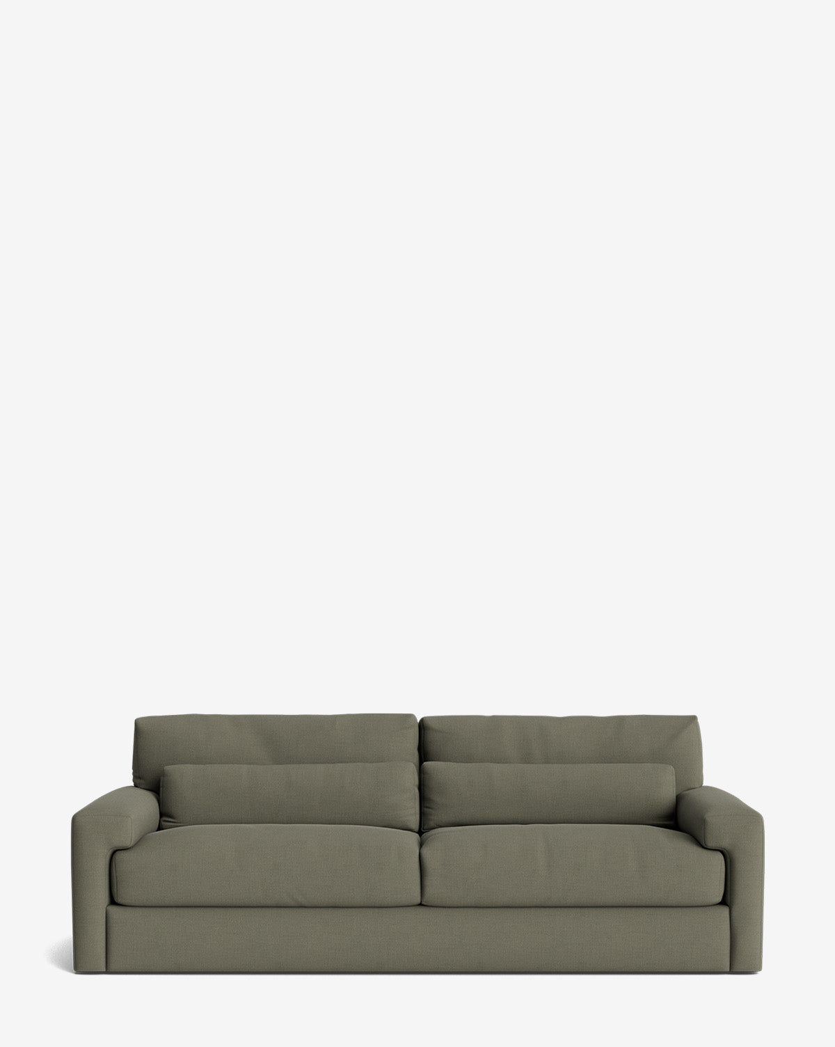 A modern, olive green Beckstead Sofa 92 with plush cushions and wide, low armrests, set against a plain white background by McGee & Co.
