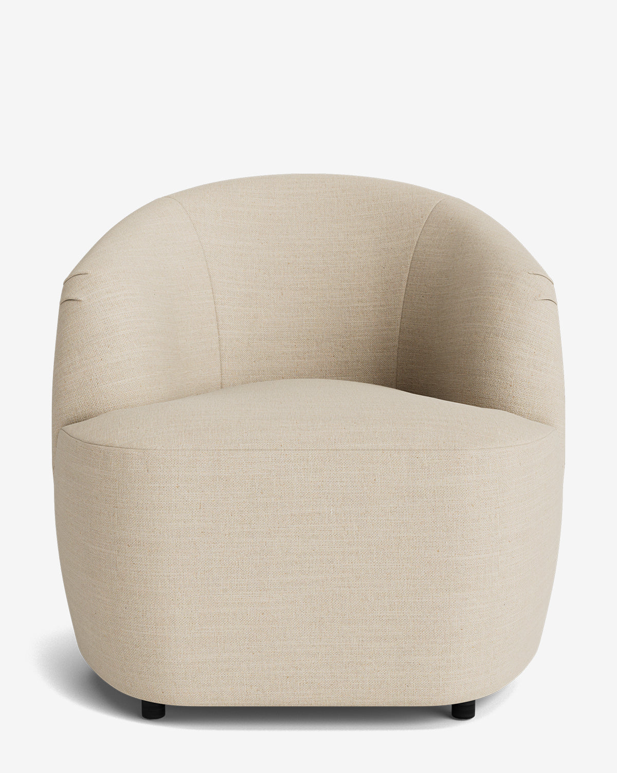 The Byron Chair features a smooth, minimalist design with textured beige fabric, a curved back, wide seat, and low backrest, by McGee & Co. Showcased against a white background.