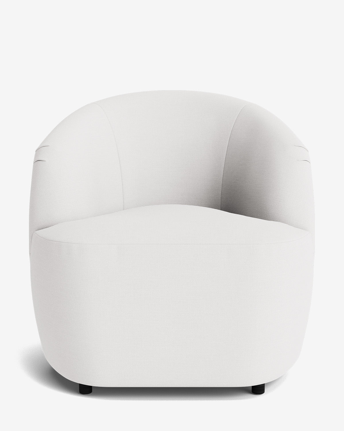 The Byron Chair is a modern, curved-back chair with plush white upholstery and a low profile, shown on a plain white background by McGee & Co.