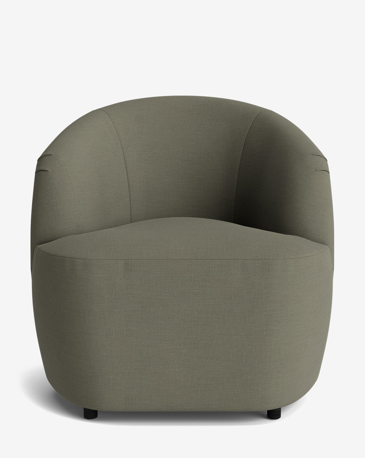 The Byron Chair is a modern, curved-back chair upholstered in muted olive green fabric, featuring smooth lines and a low profile against a white background, by McGee & Co.