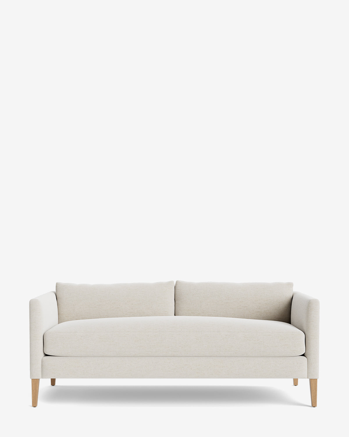 The Cade Sofa 80 features a modern, cream-colored design with clean lines, wooden legs, a low back, and two seat cushions, set against a plain white background by McGee & Co.