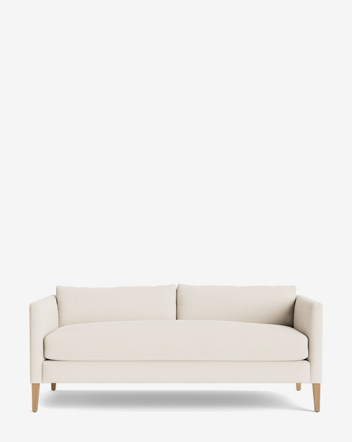 The Cade Sofa 80 features a modern, light beige design with a single cushion, wooden legs, straight arms, and two back cushions set against a plain white background by McGee & Co.