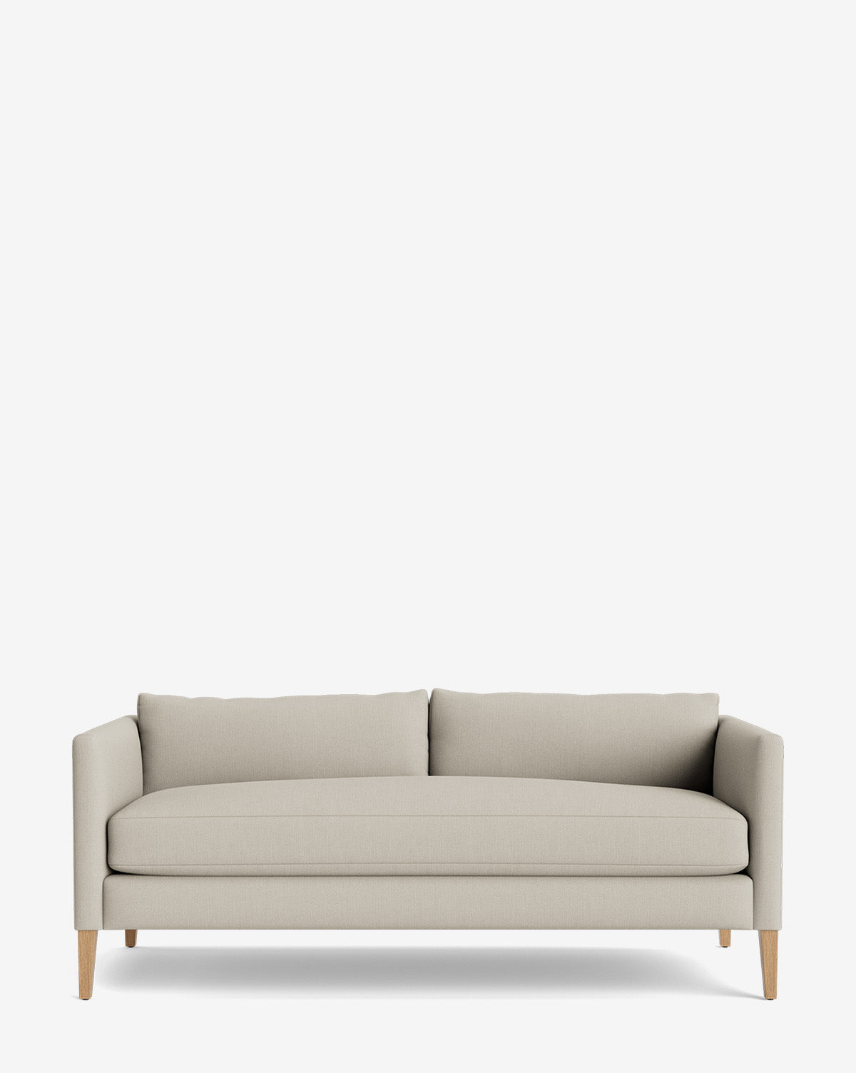 The Cade Sofa 80 is a modern light beige sofa with straight arms, wooden legs, a down-wrapped single seat cushion, and two back cushions, shown against a plain white background by McGee & Co.