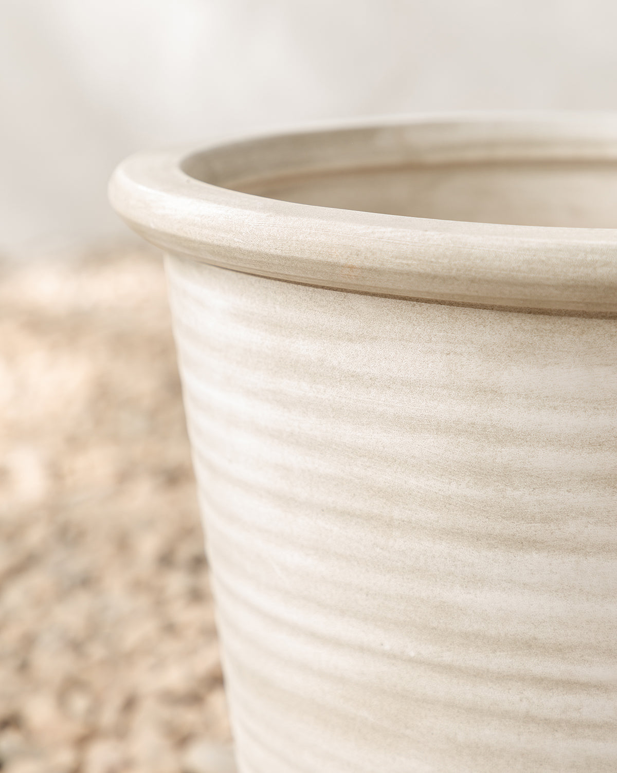 Canton Ceramic Planter in whitewash finish with close-up detail of textured glaze, from McGee & Co.