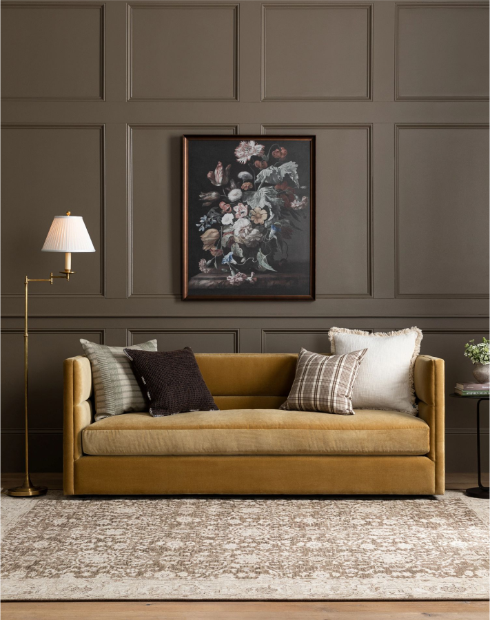 A flowery painting in a room