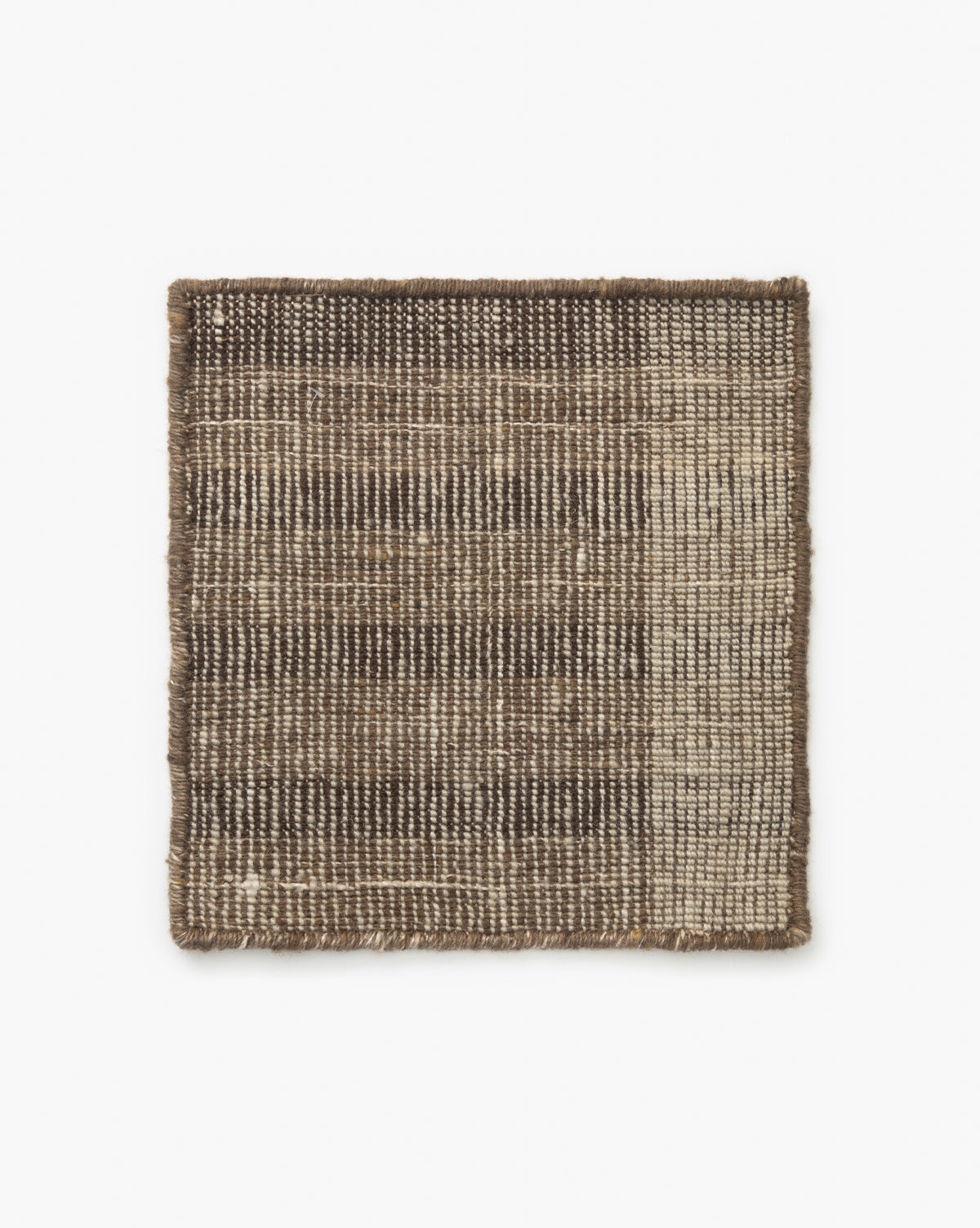 The Danielsen Handwoven Wool Rug Swatch is a square, wool sample in brown and beige with a textured grid pattern and slightly frayed edges, shown on a white background by McGee & Co.