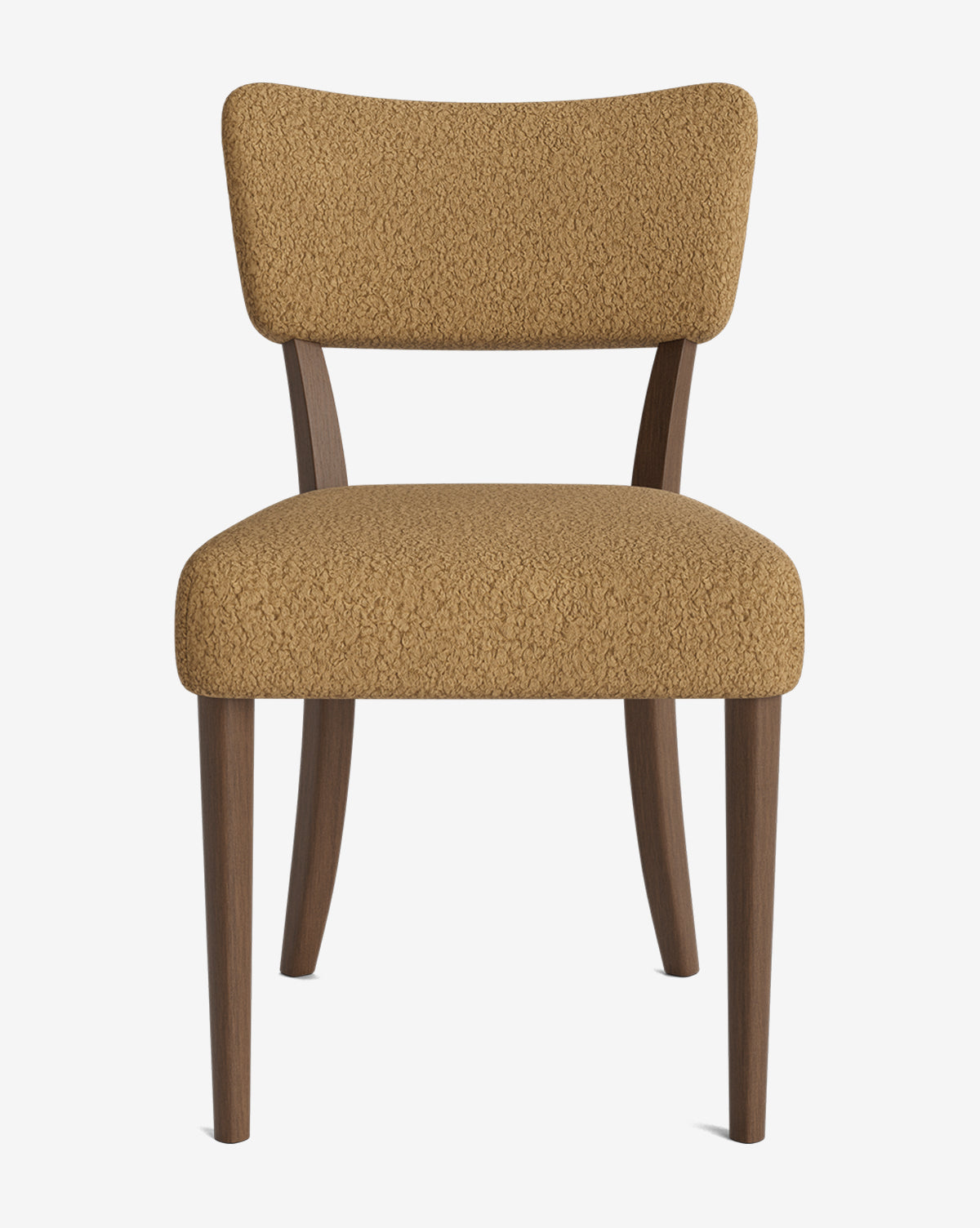 The Etienne Dining Chair features textured tan upholstery, dark wooden legs, and mid-century modern design—ideal as a vintage-inspired dining chair for any stylish space, by McGee & Co. Shown against a plain white background.
