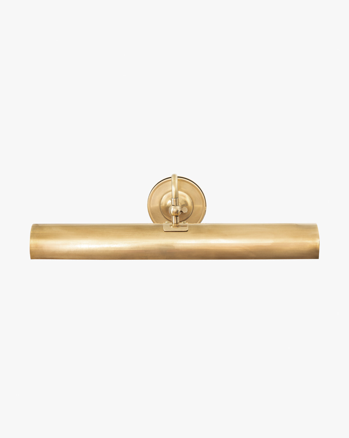 The Gallery Picture Sconce is a vintage-inspired brass light featuring a cylindrical shade and round backplate, displayed on a plain white background by McGee & Co.