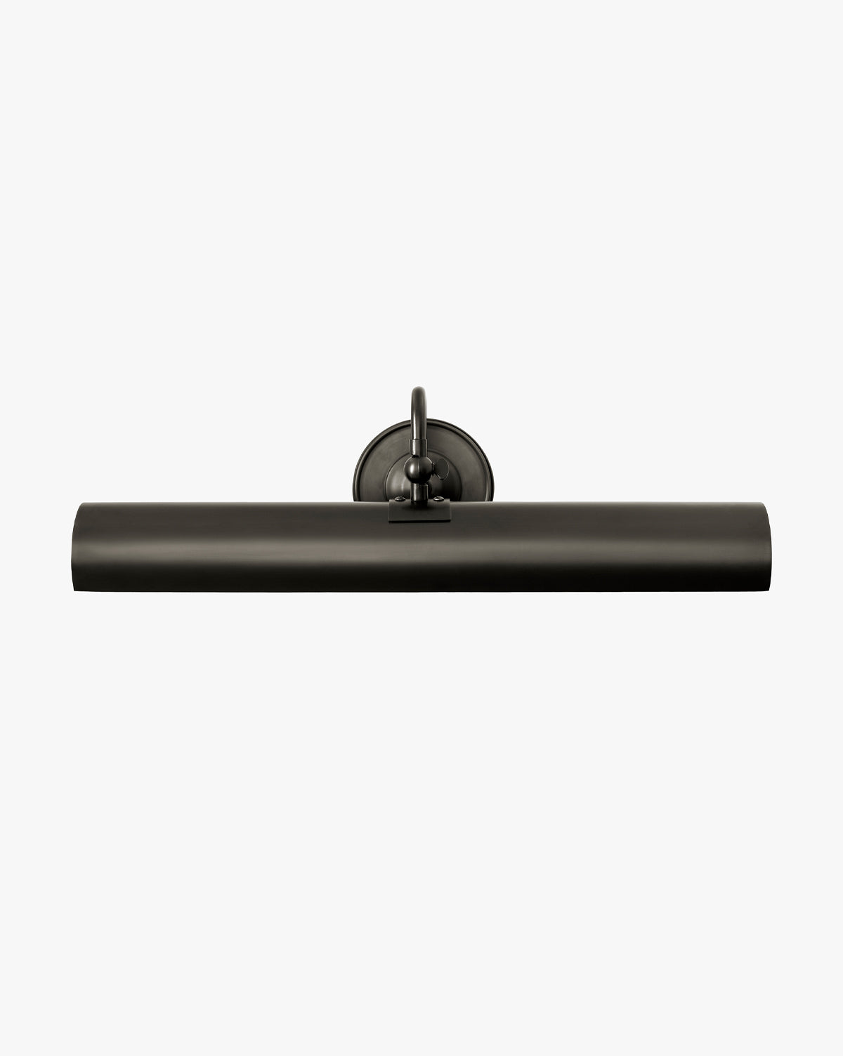 The Gallery Picture Sconce is a vintage-inspired, wall-mounted light featuring a cylindrical shade and round backplate in burnished bronze, perfect for illuminating artwork or photos, by McGee & Co. Shown on a plain white background.