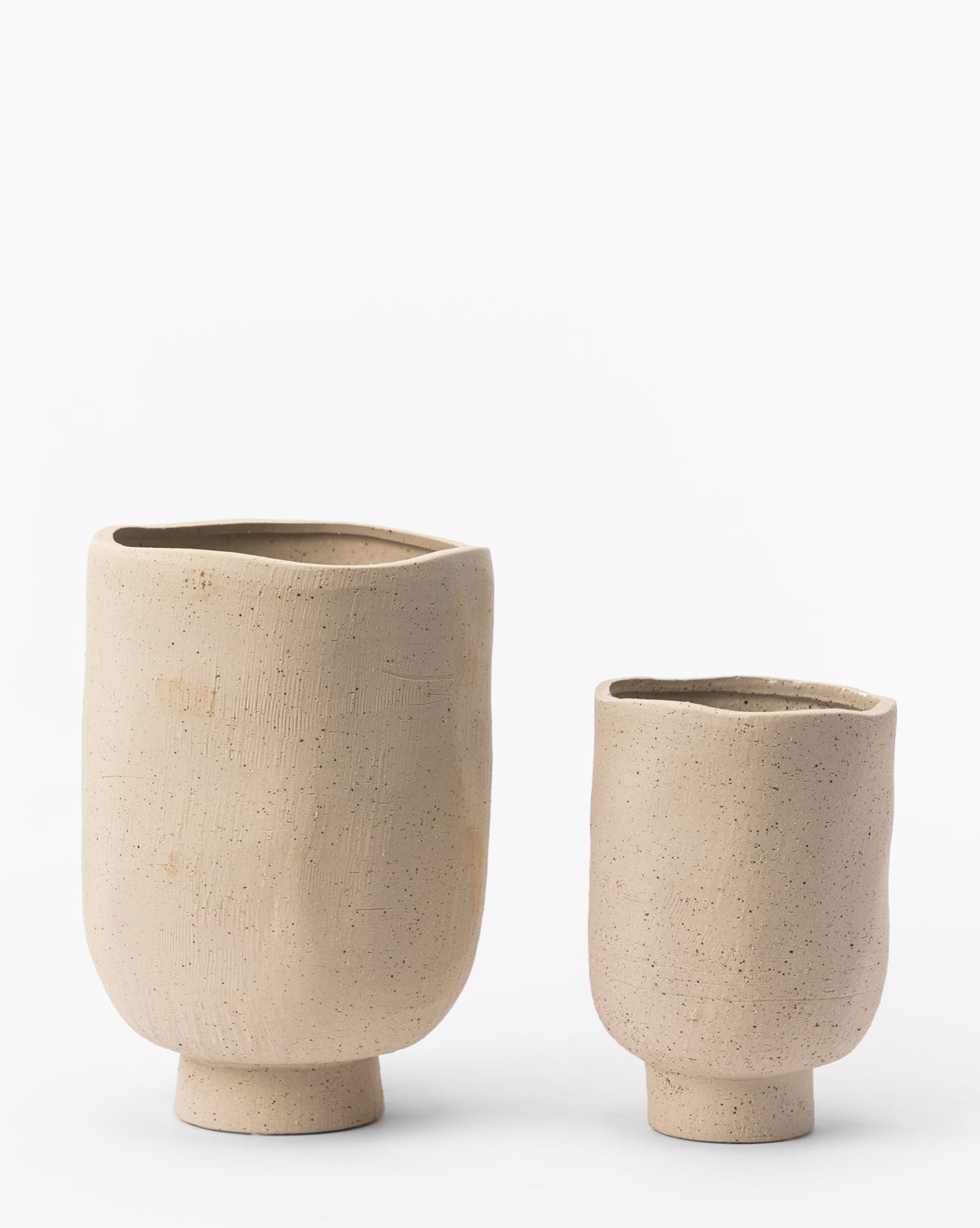 Gray Speckled Planter with artisan ceramic texture, shown in both small and large sizes, from McGee & Co.