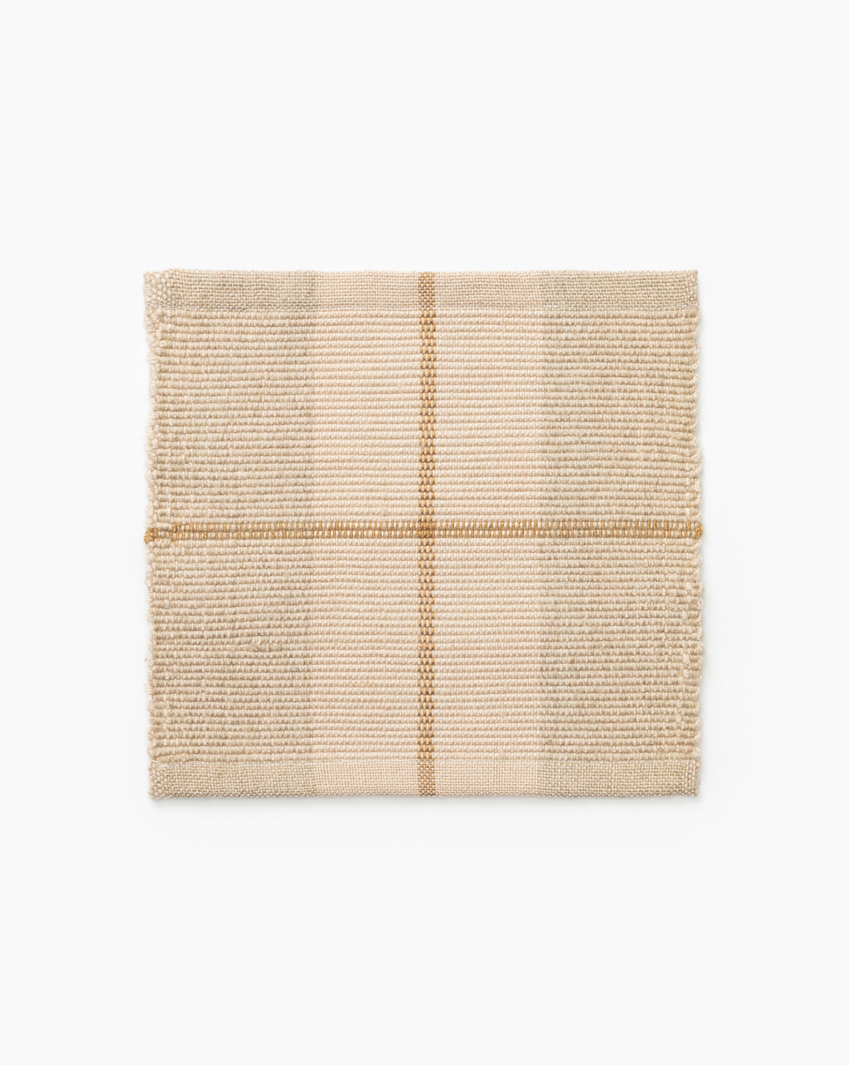 The Hanlon Indoor/Outdoor Rug Swatch is a rectangular piece of beige woven fabric featuring a subtle plaid pattern in light brown and cream, highlighted against a white background to showcase its refined, handwoven texture, by McGee & Co.