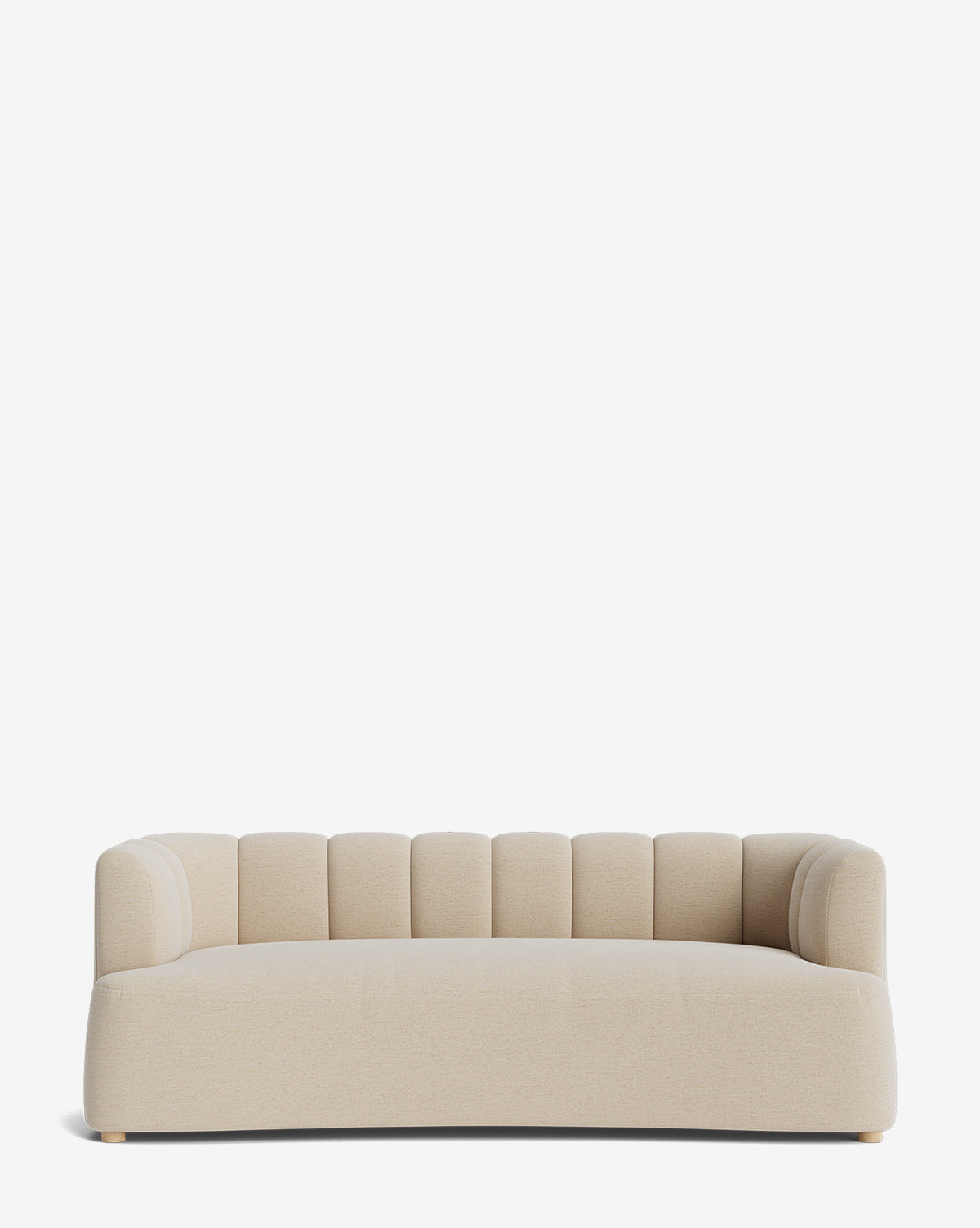 The Ines Sofa 90 is a modern beige velvet sofa with a low back, rounded armrests, and vertical channel tufting on the backrest, shown against a plain white background by McGee & Co.