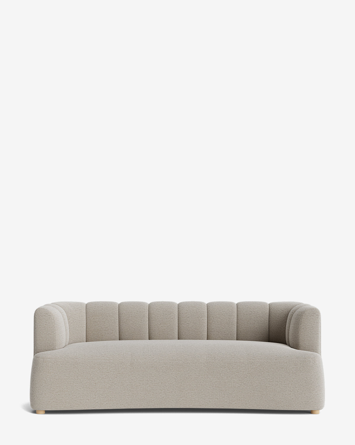 The Ines Sofa 90 features a modern, light gray velvet finish with a rounded, low-profile design and vertical tufting on the backrest, shown against a plain white background by McGee & Co.
