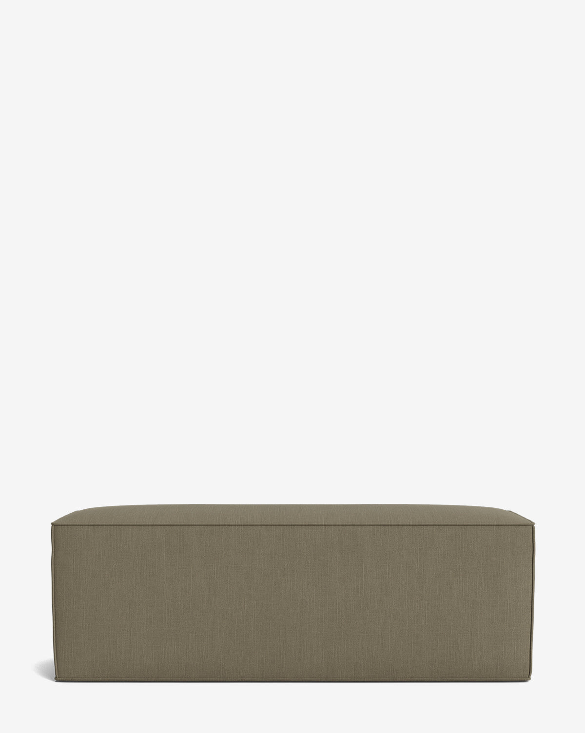 The Johannes Bench is a simple olive-green bench with a rectangular shape and soft fabric texture, set against a plain white background. This modern piece combines style and comfort, making it an ideal addition to any space by McGee & Co.