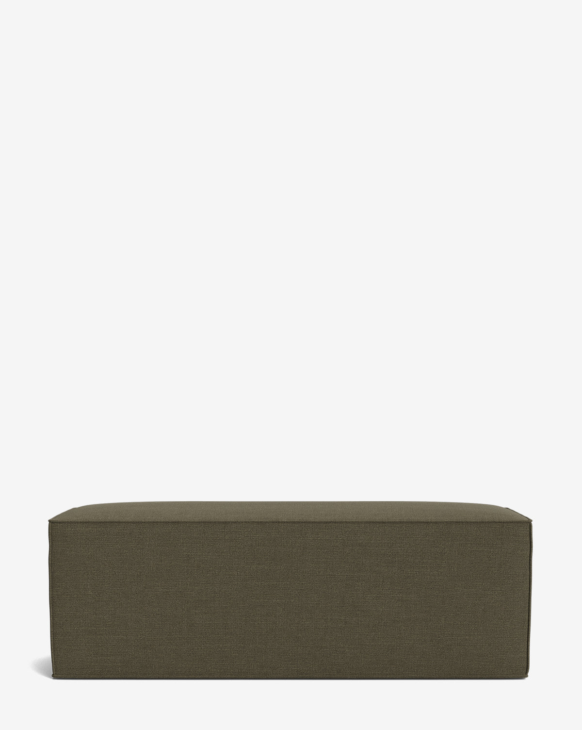 The Johannes Bench is a rectangular, olive green cushioned bench with a simple, minimalist design, featured against a plain white background by McGee & Co.