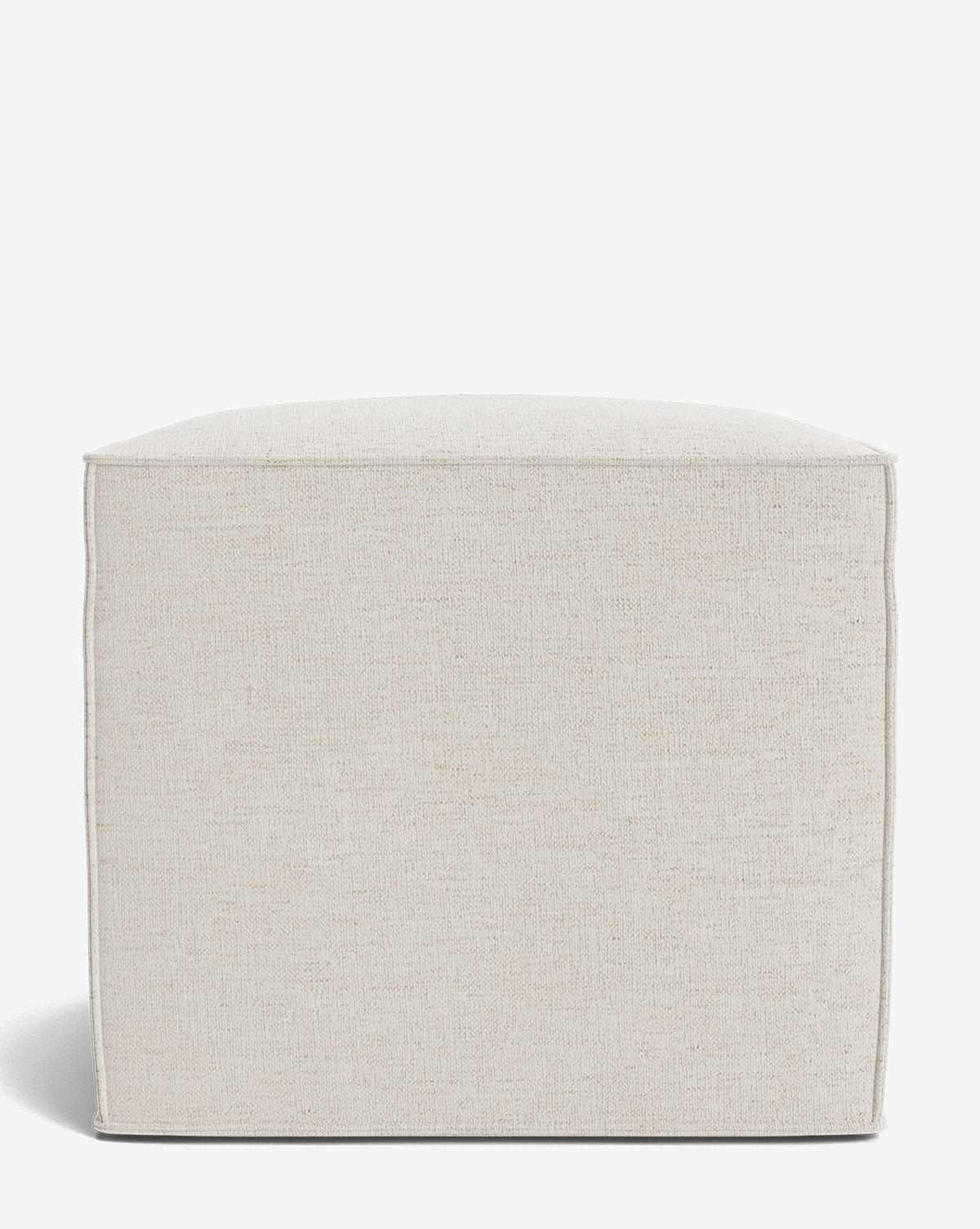 The Johannes Cube is a square, light beige ottoman with clean lines and a cushioned seat, featuring a minimalist design, by McGee & Co. It is set against a plain white background.