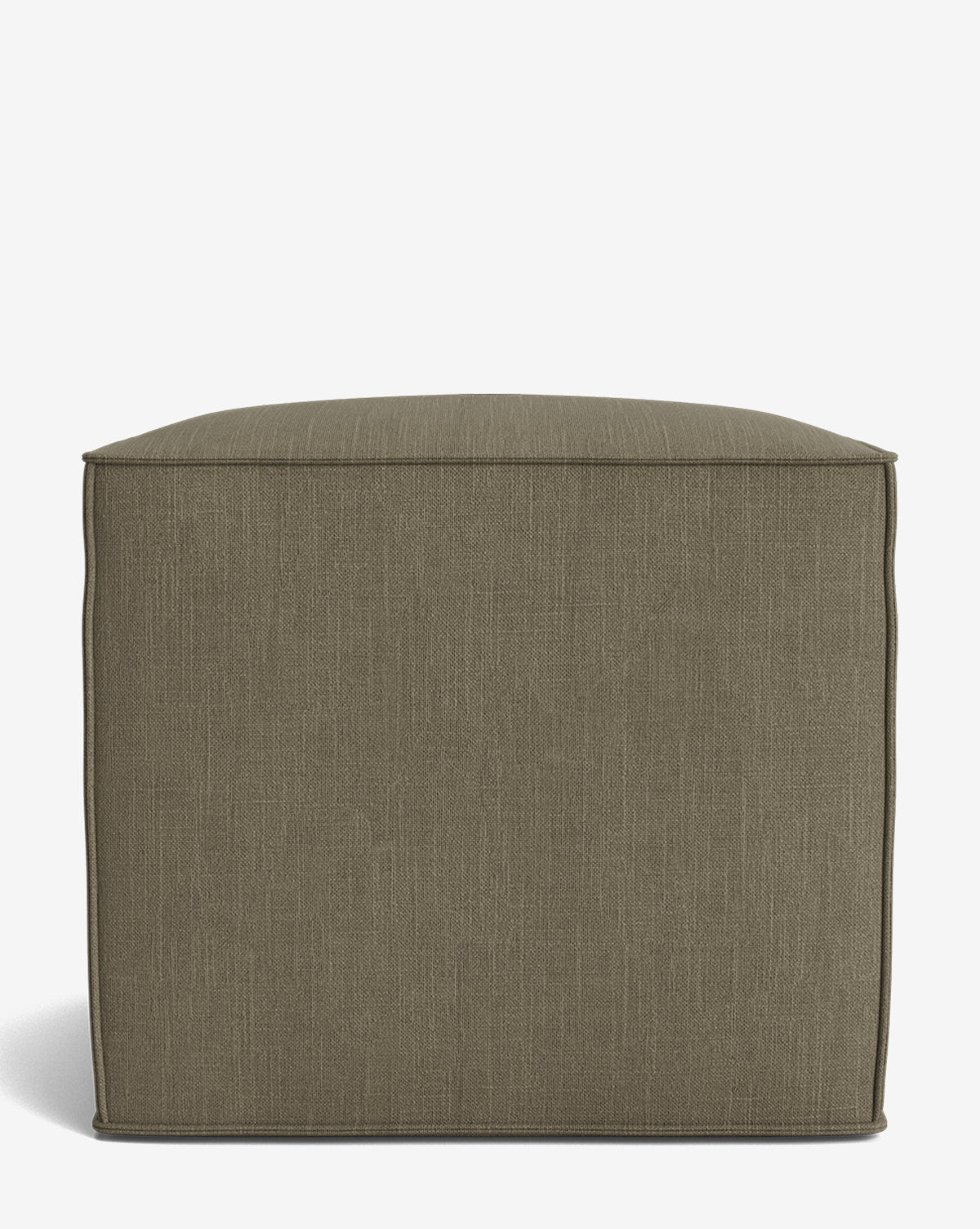 The Johannes Cube is a square ottoman with clean lines, a cushioned seat, and a slightly textured olive-green fabric, by McGee & Co. Shown against a plain white background.