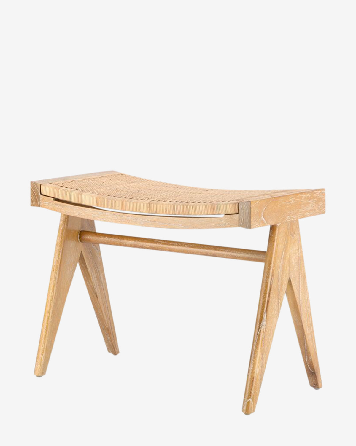 The Kareen Stool by Villa & House, LLC features a hand-woven cane seat, angled legs, and a light natural finish that highlights the wood’s beauty, offering a sturdy mahogany build with clean, modern minimalist style. McGee & Co.