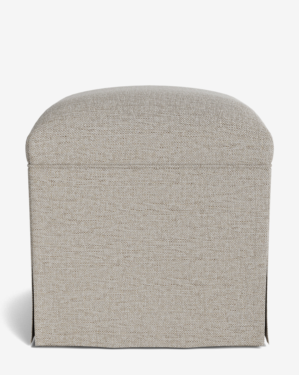 The Makerspalm Latimer Ottoman showcases a rectangular, light beige design with a soft, rounded top and tailored cover in high-quality fabric, captured against a white background. McGee & Co.