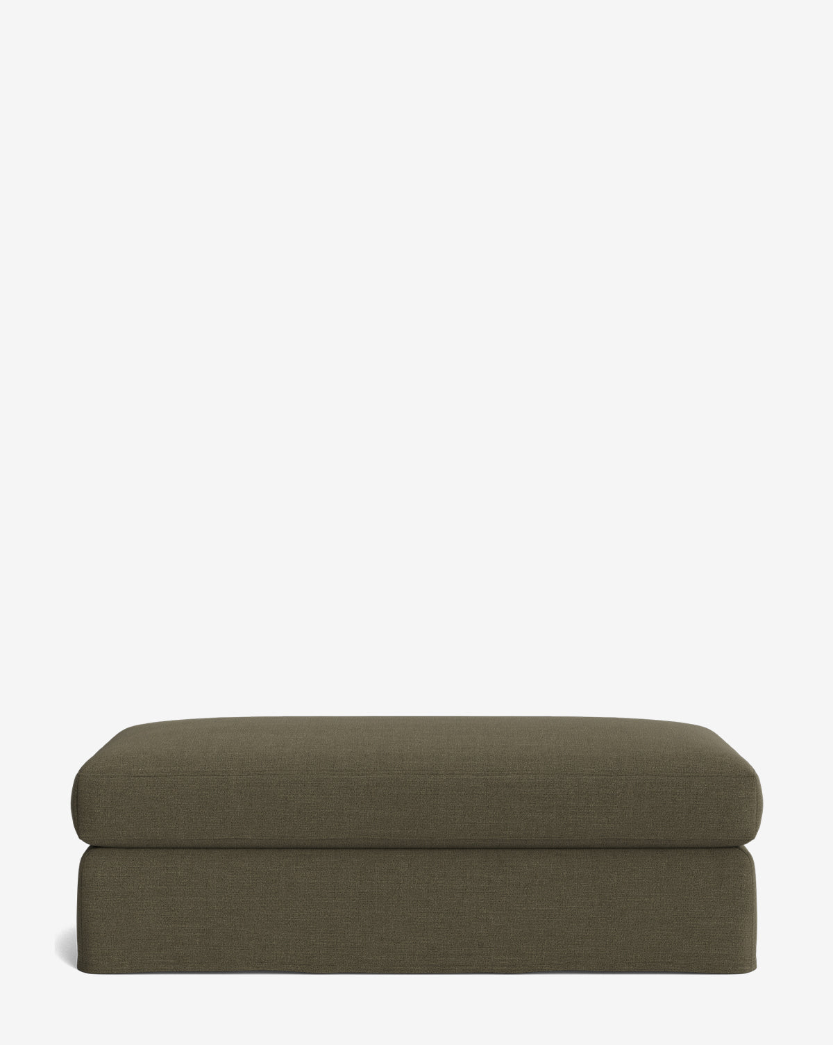 The Macy Slipcover Ottoman features a rectangular, olive-green design with a simple, modern look—perfect as versatile living room furniture and shown against a plain white background, by McGee & Co.