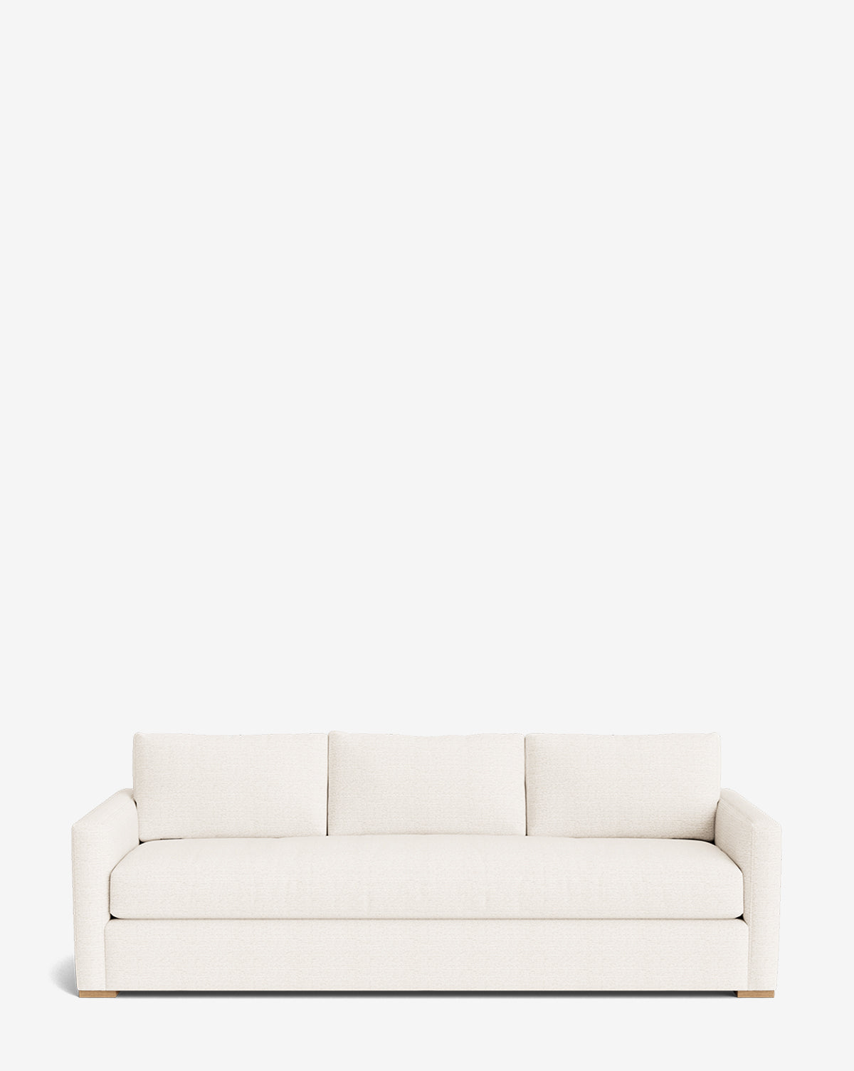 The Macy Upholstered Sofa (84-96) features a modern, minimalist design with three back cushions, low arms, and a sleek rectangular silhouette—ideal for contemporary living rooms and shown here against a plain white background, by McGee & Co.