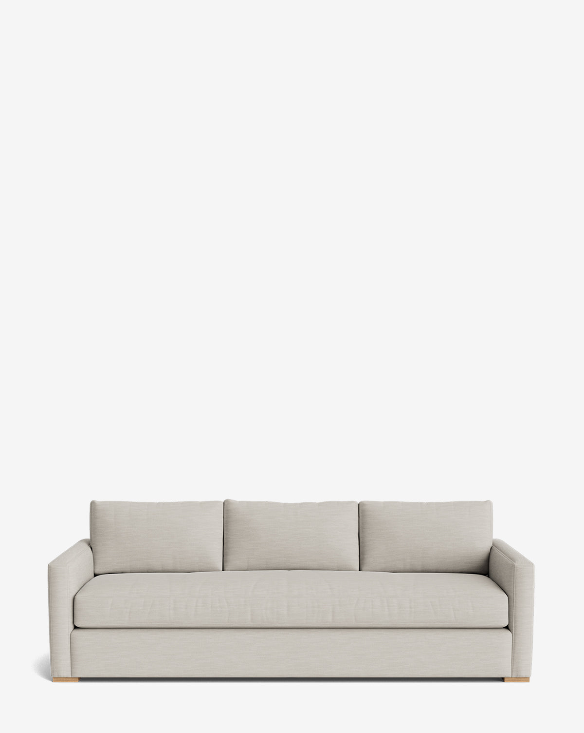 The Macy Upholstered Sofa (84-96) features a modern design with light gray fabric, square arms, and plush cushions—ideal for any living room setting, shown here against a plain white background, by McGee & Co.