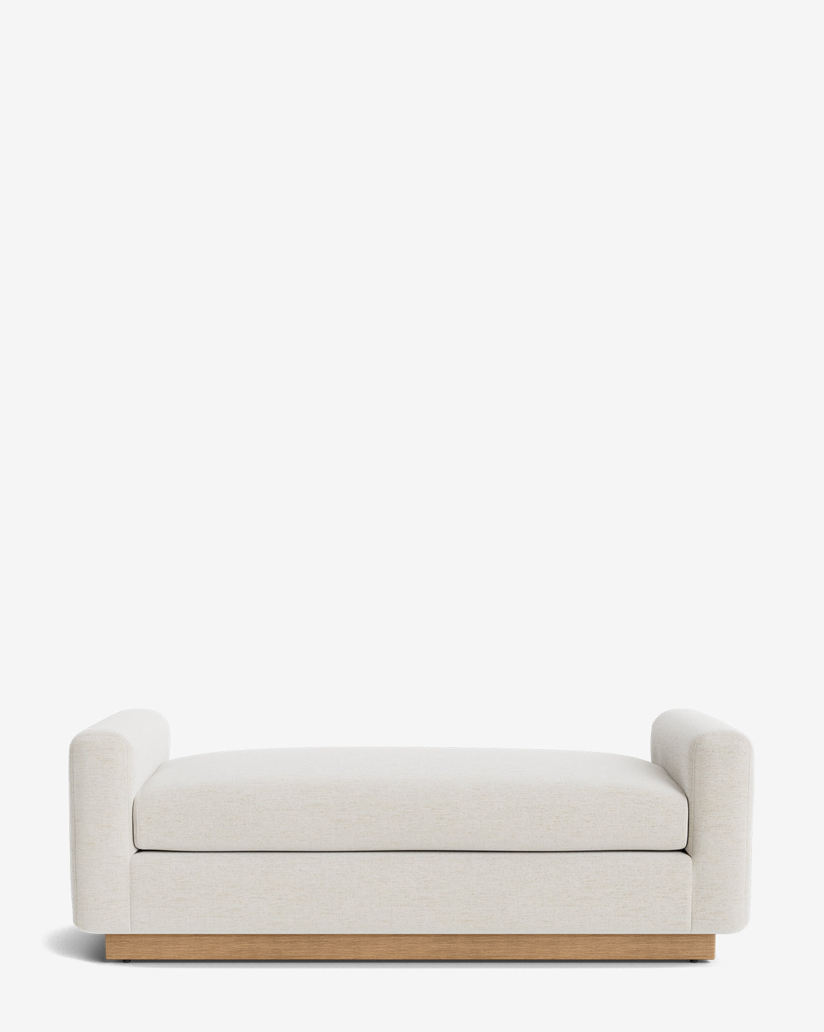 The Mansfield Bench features a modern, minimalist design with low rounded arms, a wooden base, and cream-colored upholstery, shown here against a plain white background by McGee & Co.
