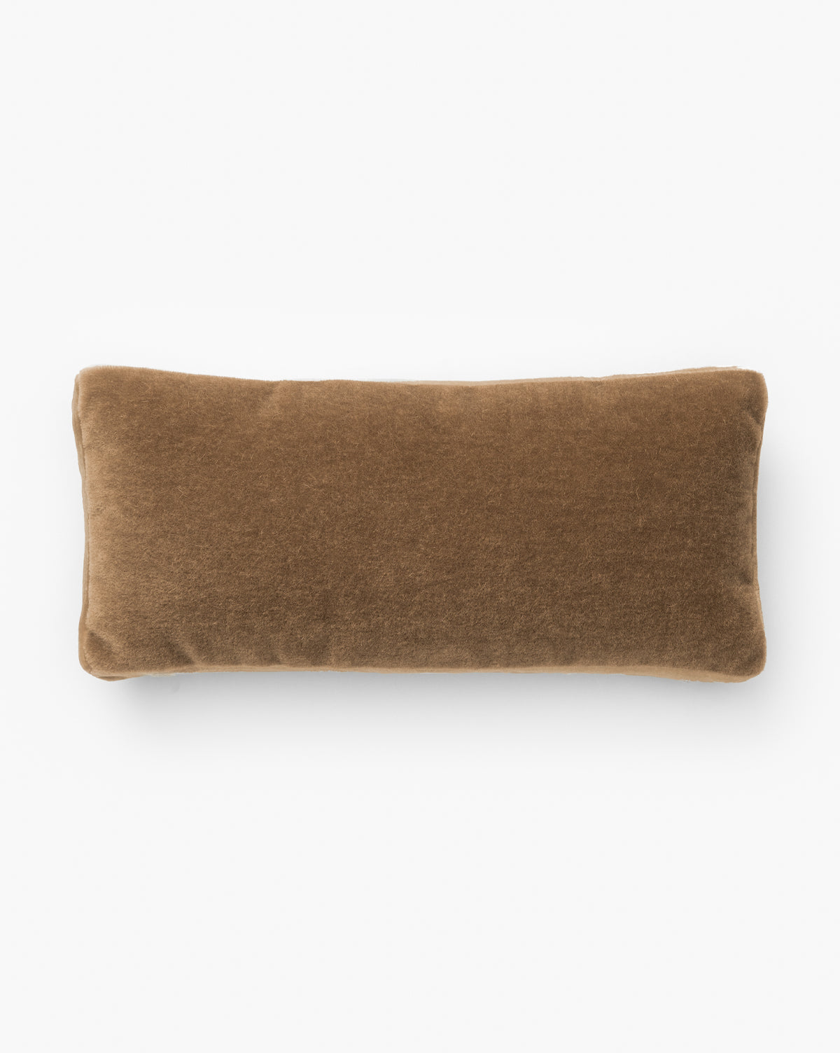 The Mohair Pillow with Velvet Stripe, shown from above on a white background, features a soft velvet texture and rounded edges—making it a cozy brown accent piece for any space, by McGee & Co.