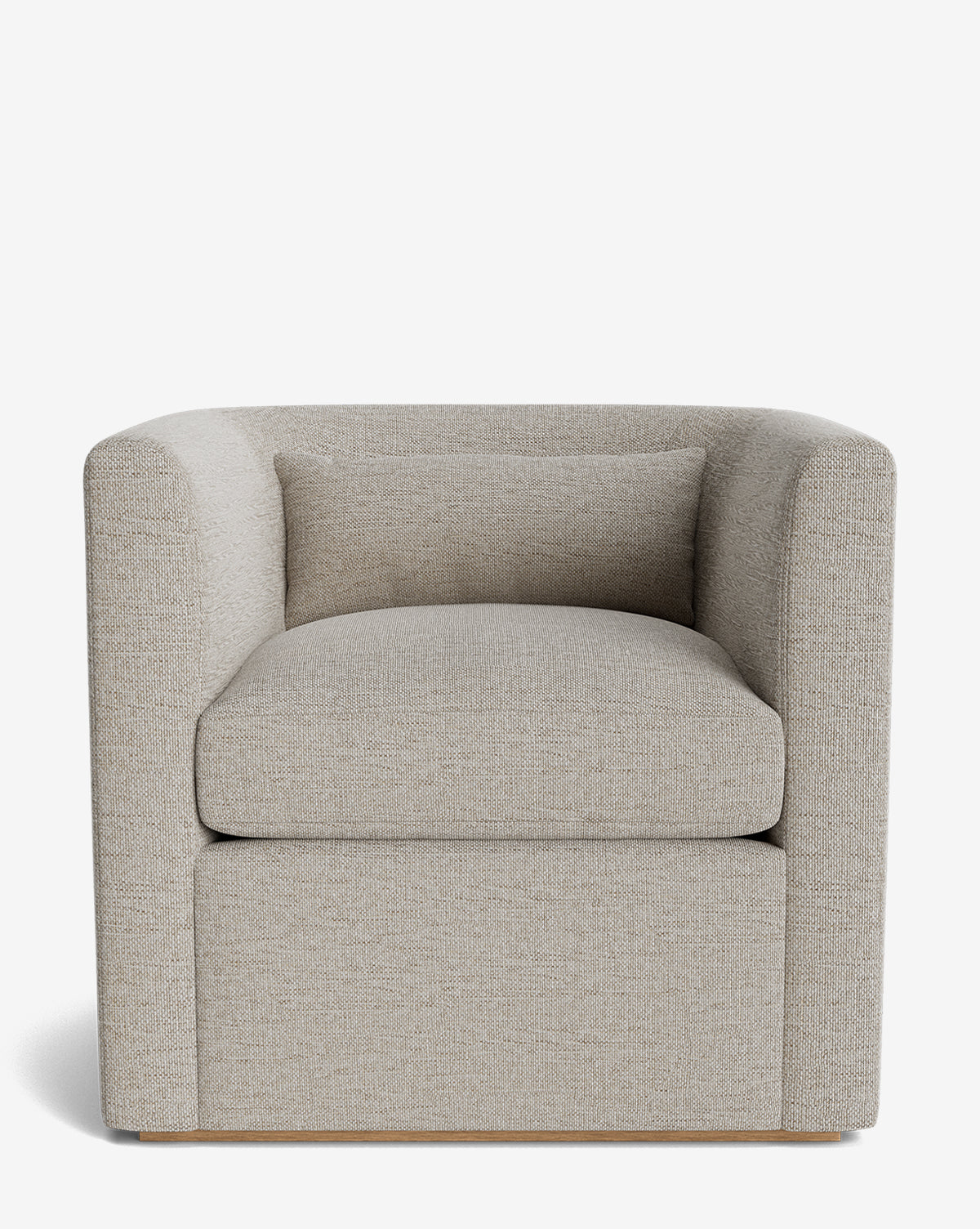 The Reese Lounge Chair features a modern, boxy design in light beige with a low back, thick down-wrapped cushions, and a matching rectangular pillow, all set against a plain white background by McGee & Co.