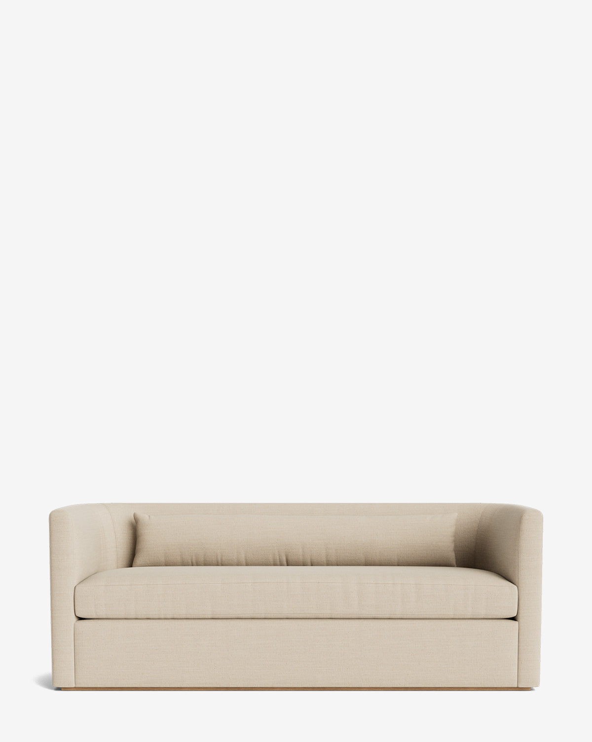 The Reese Sofa (84-96) in modern beige features curved arms, a low back, and down-wrapped cushions, set against a plain white background by McGee & Co.