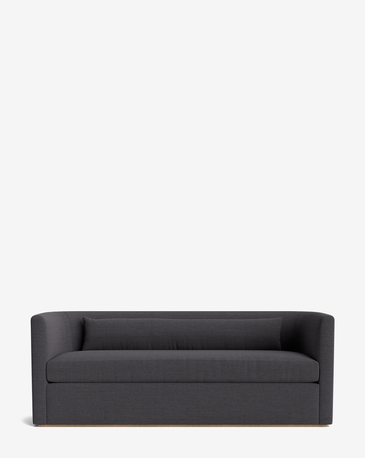 The Reese Sofa (84-96) features a modern dark gray upholstered design with clean lines, a rectangular seat cushion, a handcrafted alder wood frame, and plush down-wrapped cushions, by McGee & Co.