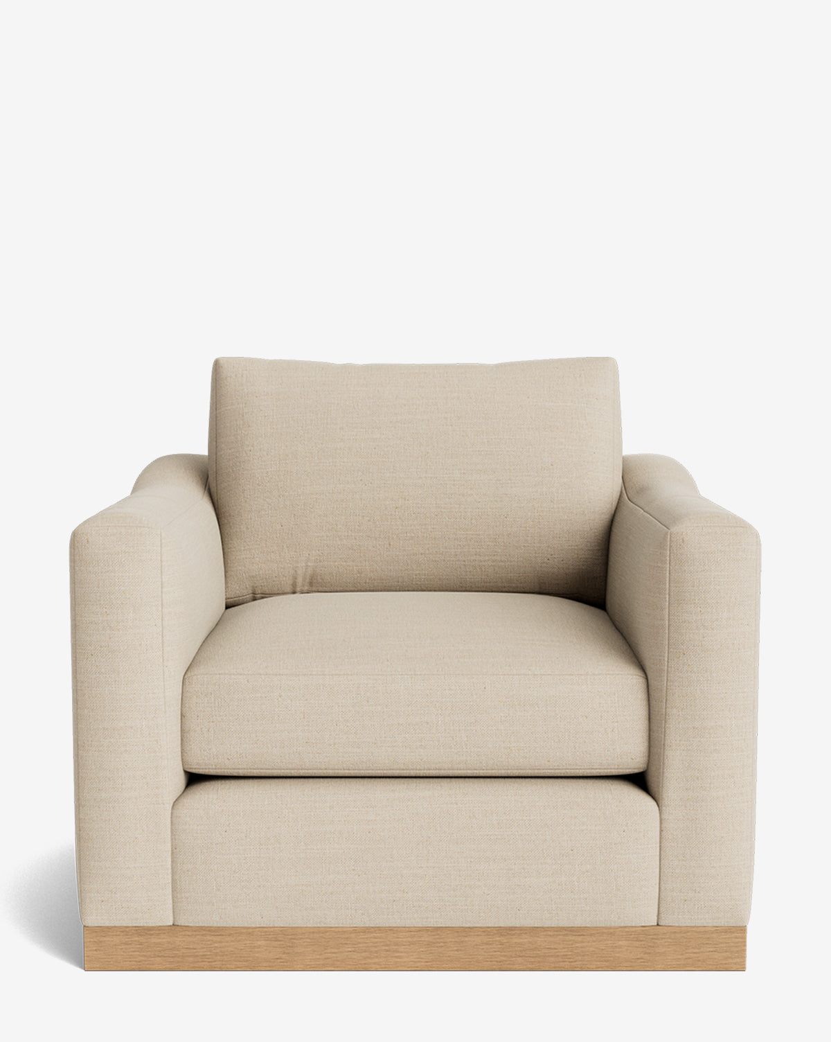 The Vernon Lounge Chair showcases a modern beige upholstered design with wide cushioned arms and a sturdy alder wood frame, set against a plain white background, by McGee & Co.