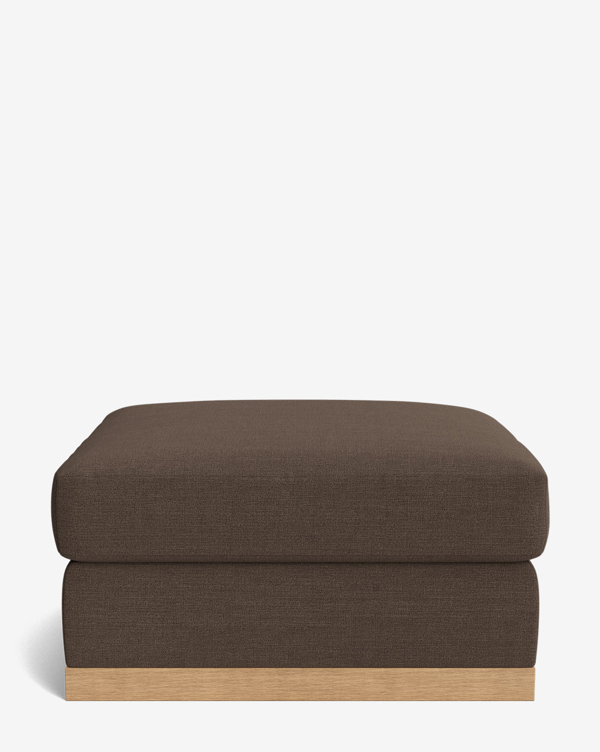 The Vernon Modular Ottoman features a brown rectangular design with a cushioned top and wooden base, shown against a plain white background, by McGee & Co.
