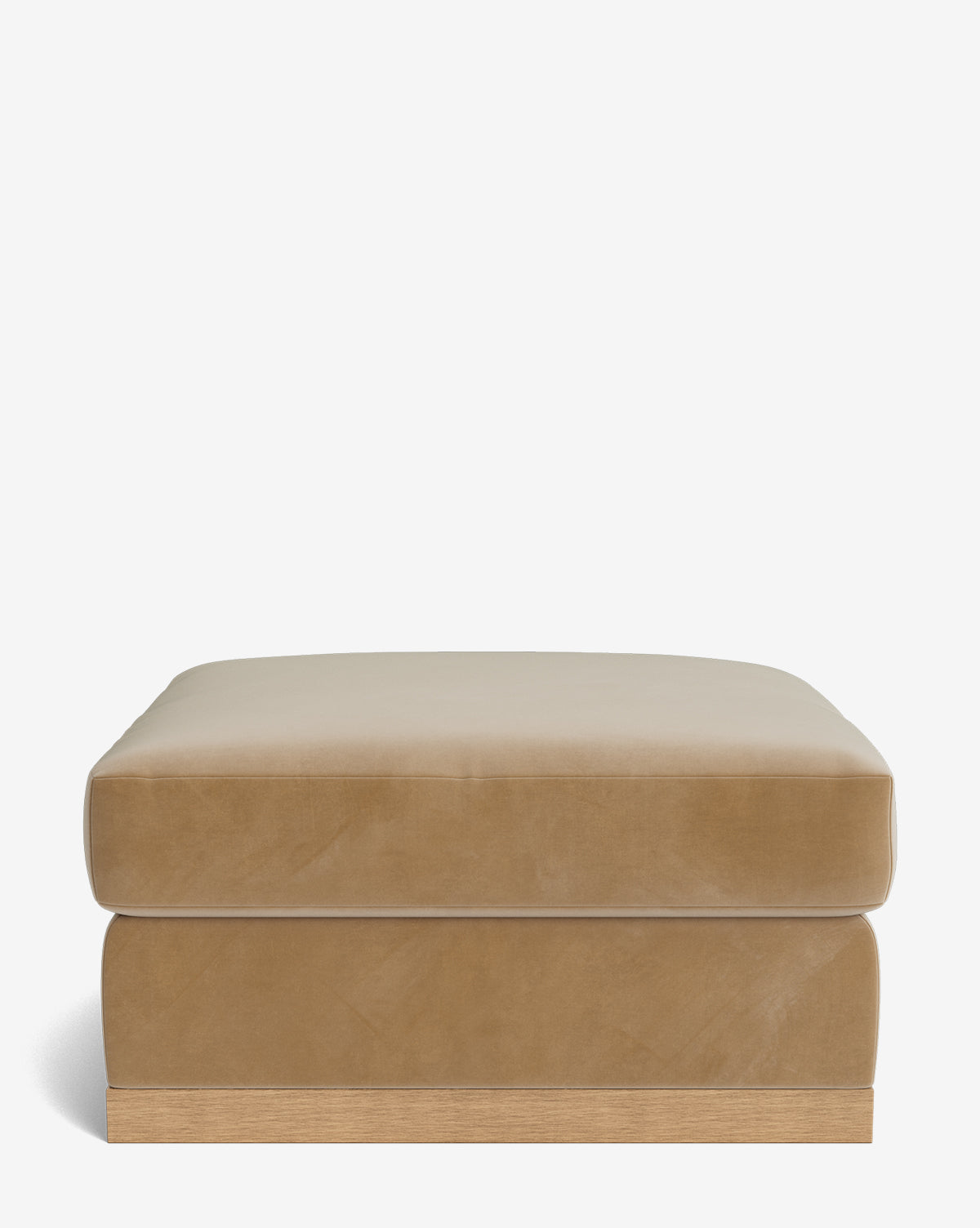 The Vernon Modular Ottoman features a tan cushioned top and a wooden base, displayed against a plain white background, by McGee & Co.