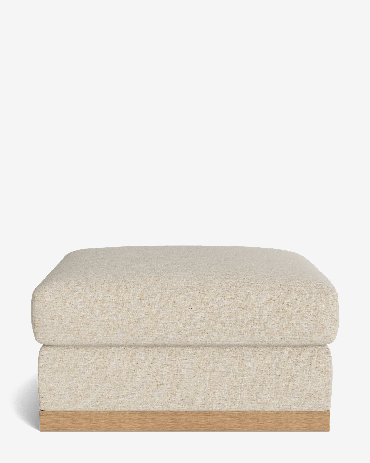 The Vernon Modular Ottoman features a modern rectangular design in beige velvet with a cushioned top and wooden base, shown against a plain white background, by McGee & Co.