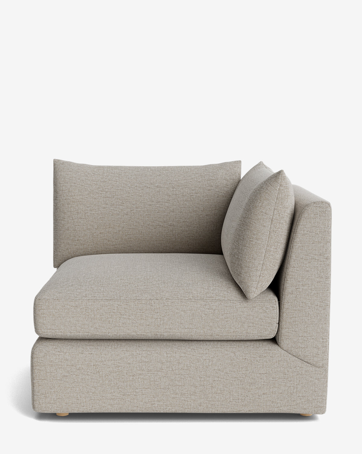 The Makerspalm Vivienne Modular Corner is a light beige sofa seat with plush back and side cushions, upholstered in high-quality fabric, shown from the side against a plain white background by McGee & Co.