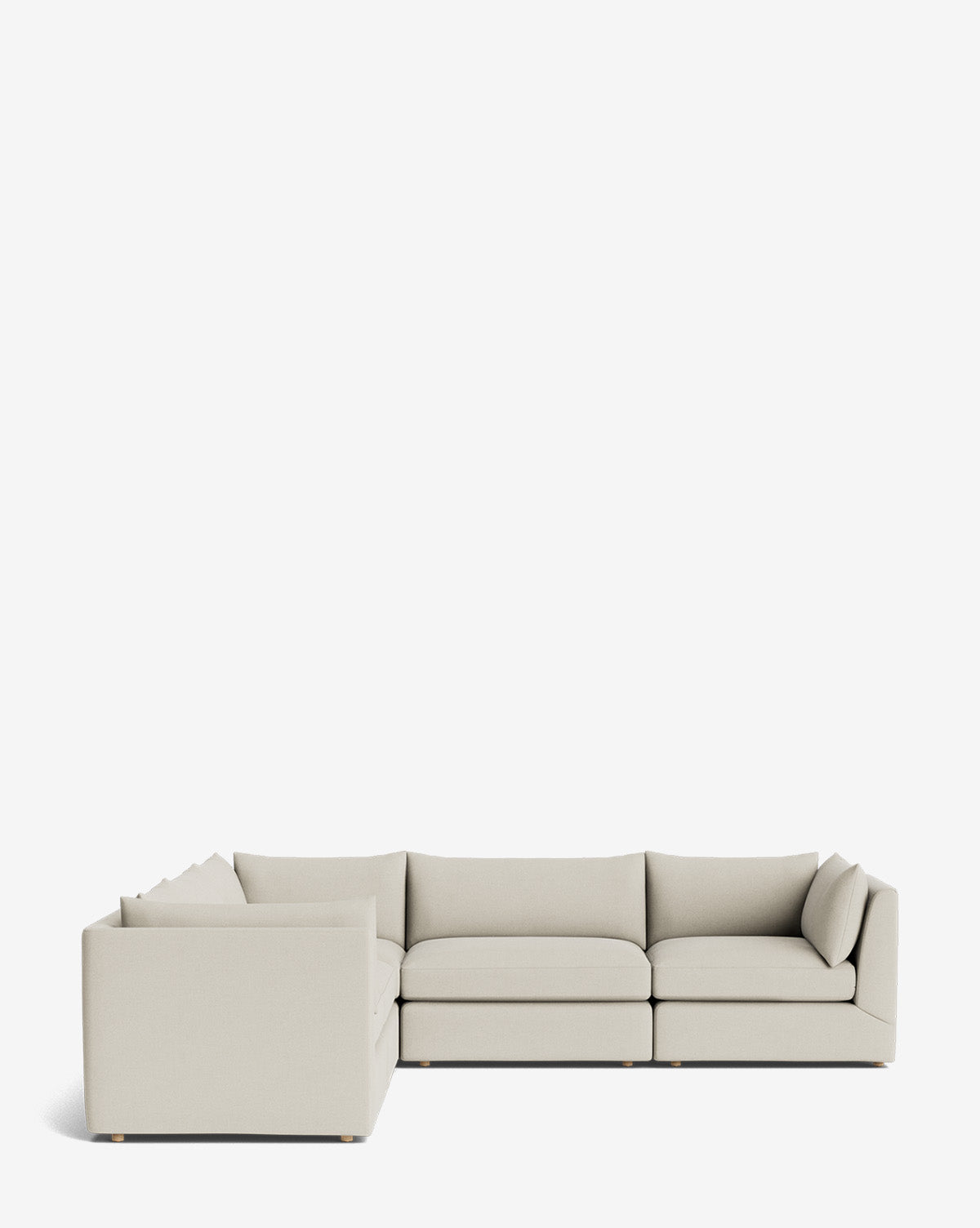 The Vivienne Modular L Sectional features a modern beige design with clean lines and plush cushions, made from high-quality fabric, shown against a plain white background, by McGee & Co.