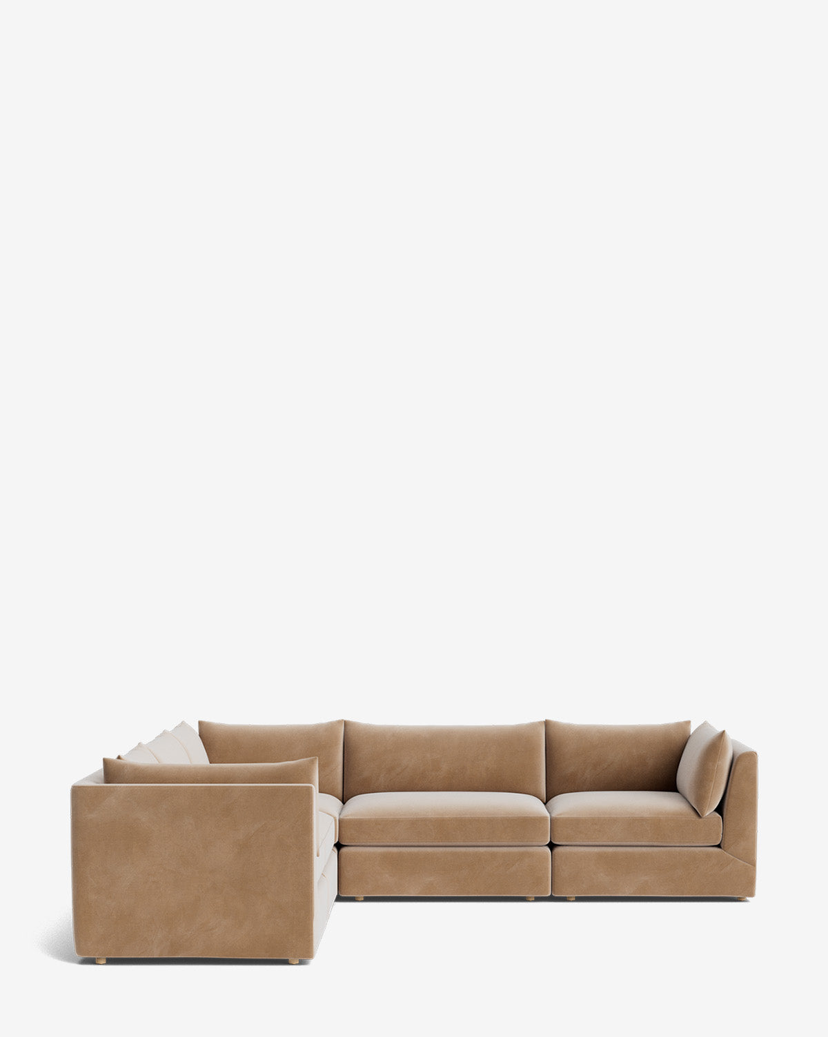 The Makerspalm Vivienne Modular L Sectional features tan upholstery and wide, cushioned seats and backs in an L-shaped design, shown against a plain white background. McGee & Co.