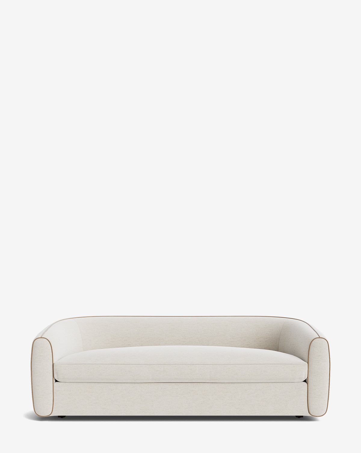 The Wexler Sofa 90 features a minimalist design with rounded edges, a low backrest, and customizable designer fabric, shown against a plain white background for a truly modern look, by McGee & Co.