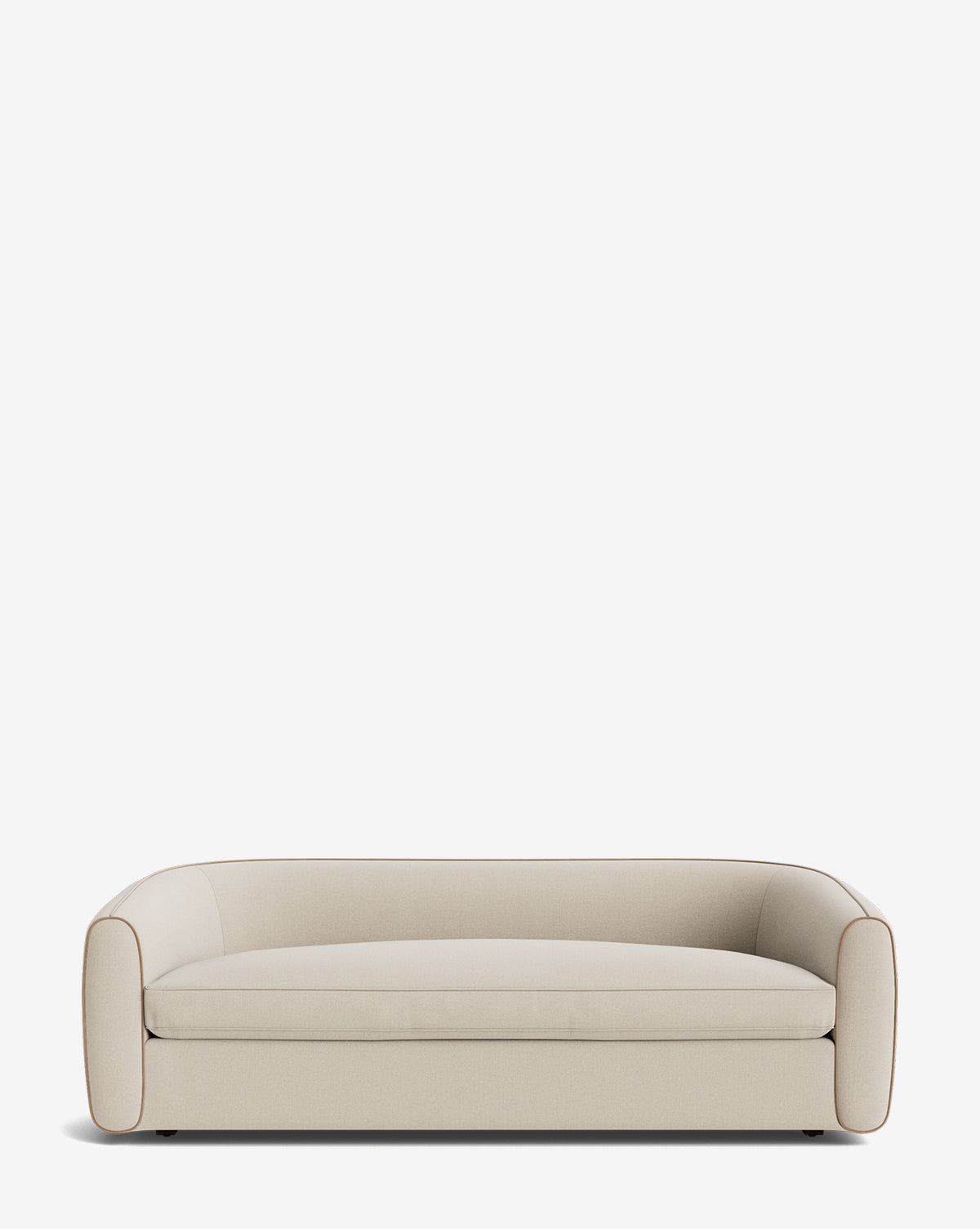The Wexler Sofa 90 boasts customizable designer fabric in light beige, rounded arms, and a low backrest, highlighting its minimalist, contemporary design against a plain white background by McGee & Co.
