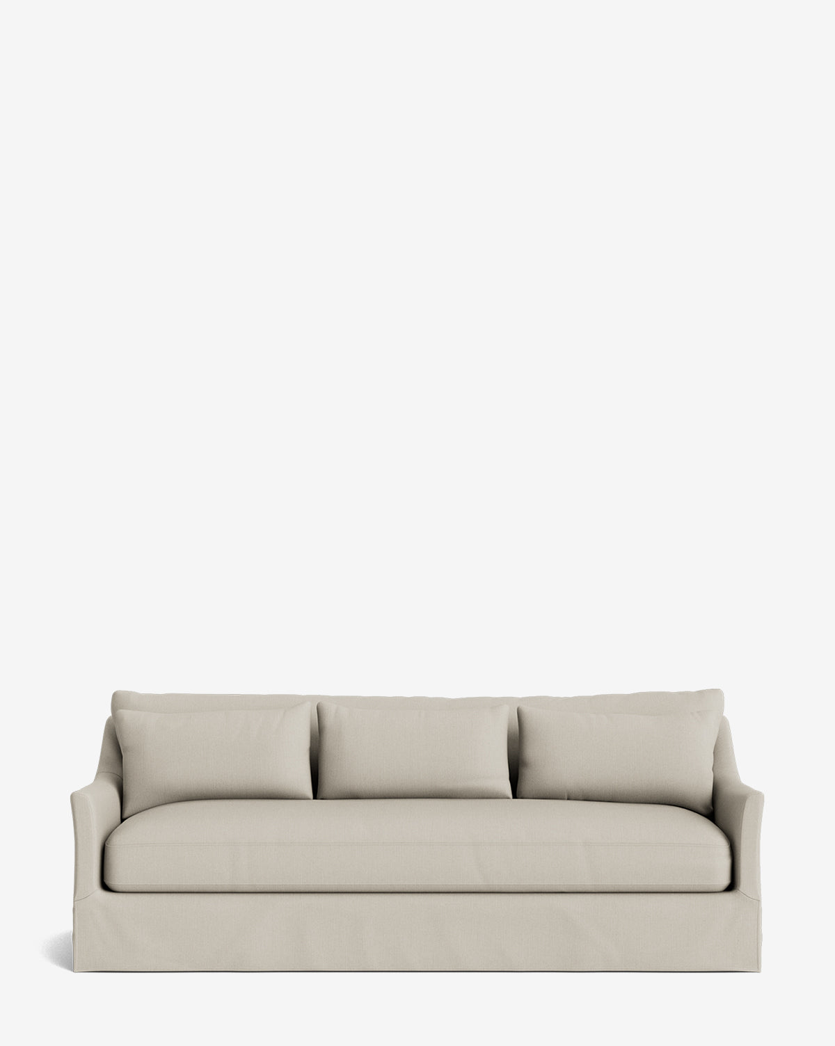The Wilhelmina Deep Slipcover Sofa (85-110) features a beige three-seat design with three back cushions and a soft, streamlined silhouette, providing luxurious comfort against a plain white background by McGee & Co.