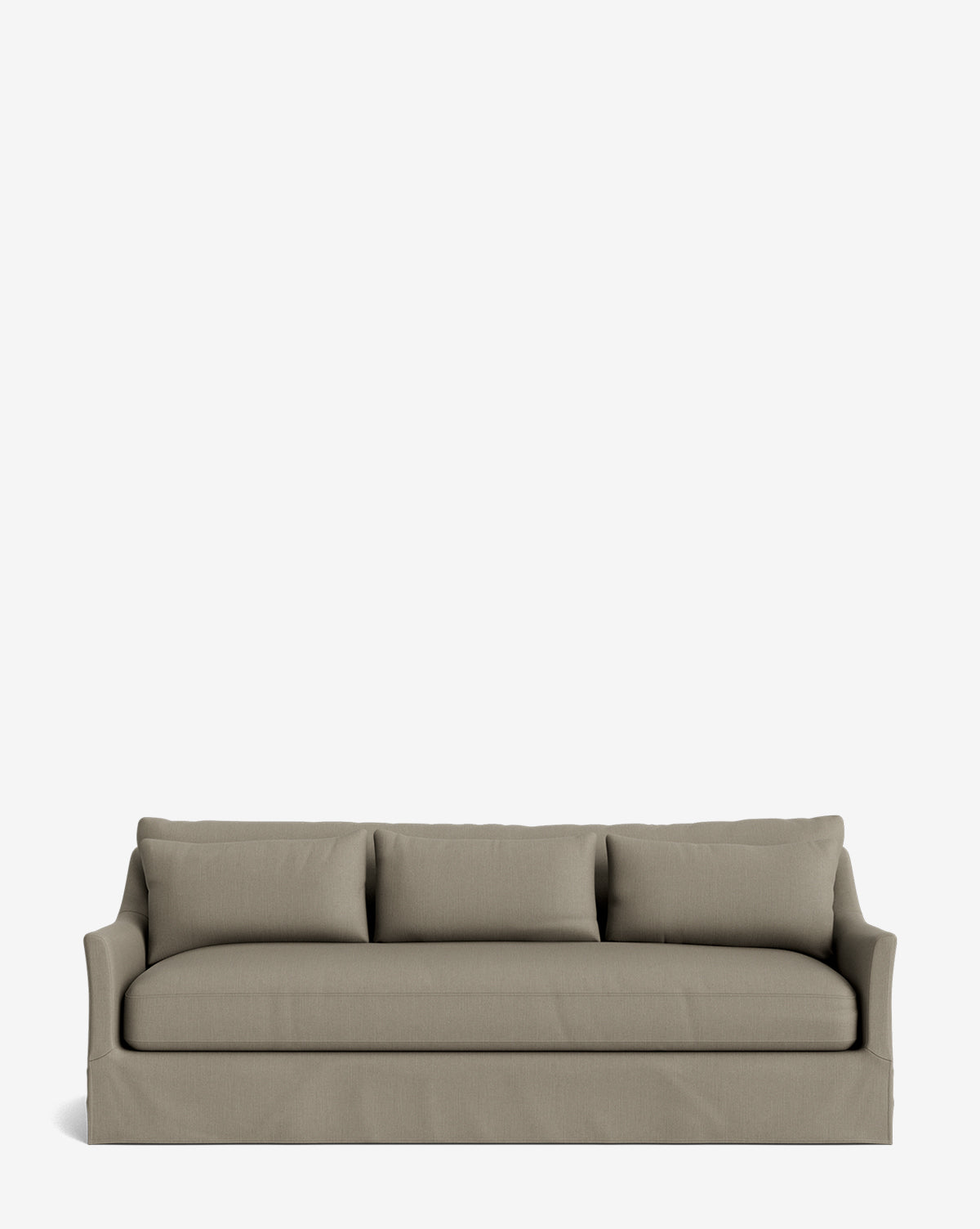 The Wilhelmina Deep Slipcover Sofa (85-110) features a neutral finish, two armrests, and three back cushions, providing a luxurious seat against a plain white background, by McGee & Co.