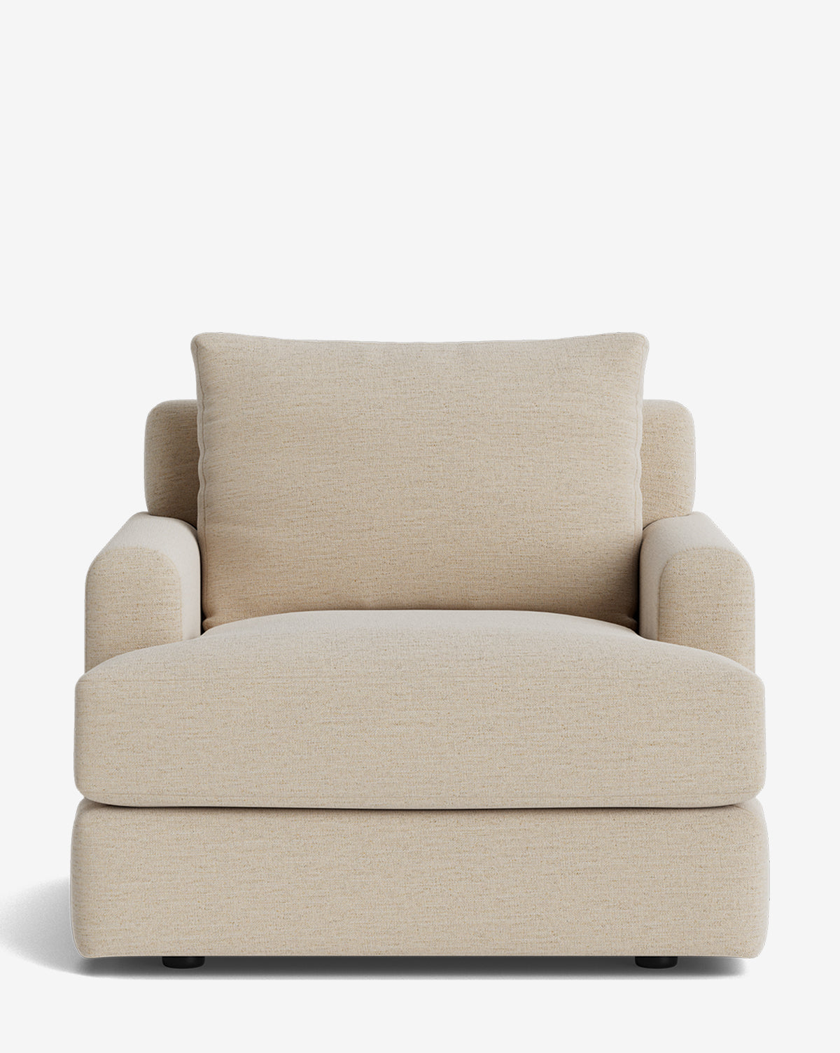 The Winthrop Lounge Chair is a spacious, contemporary piece with light beige upholstery, thick armrests, a wide cushioned seat, and a plush backrest—shown against a plain white background and fully customizable by McGee & Co.